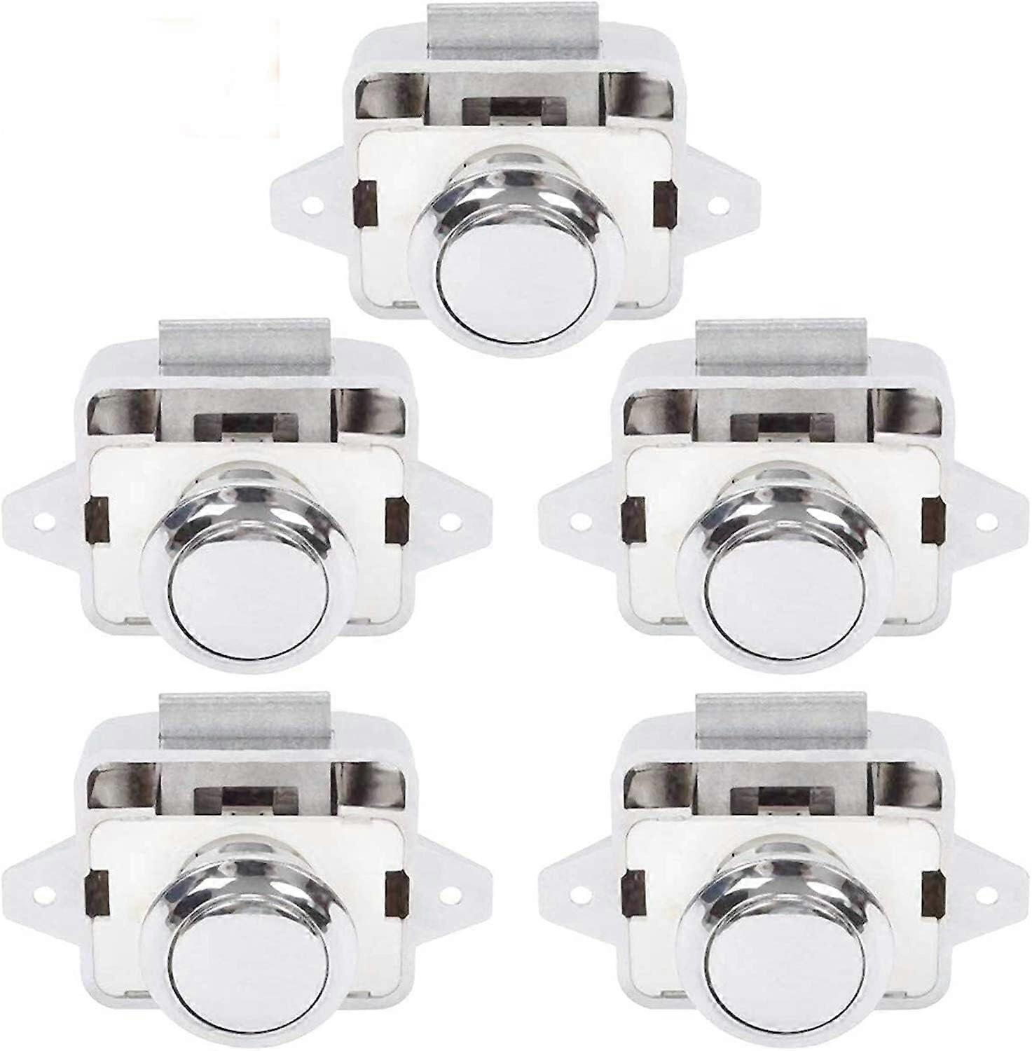 Turn Button Latch 5 Pack RV Push Button Lock Silver Cam Lock For Cupboard Cabinets Keyless Latch With Screws