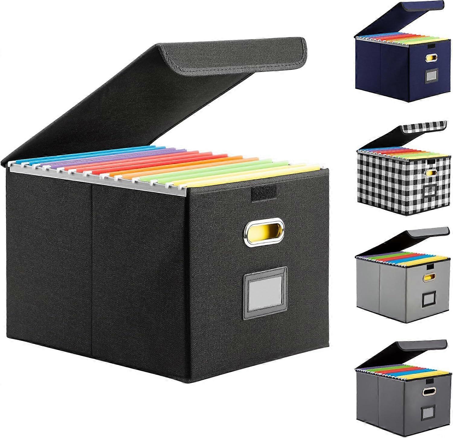 Collapsible File Box with Lid & Plastic Slide - Hanging Document Organizer for