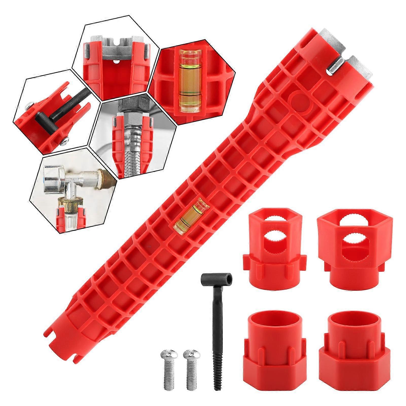 14 in 1 Multifunction Spanner Tap and Sink Wrench Multipurpose Sanitary Key Tap Wrench Sink Wrench Plumbing Wrench for Toilets Kitchens (Red)