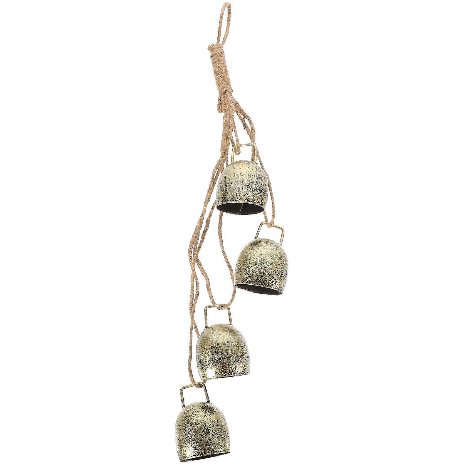 Hanging Vintage Cow Bell Rustic Metal Bell with Hemp Rope for Home & Christmas Decorations