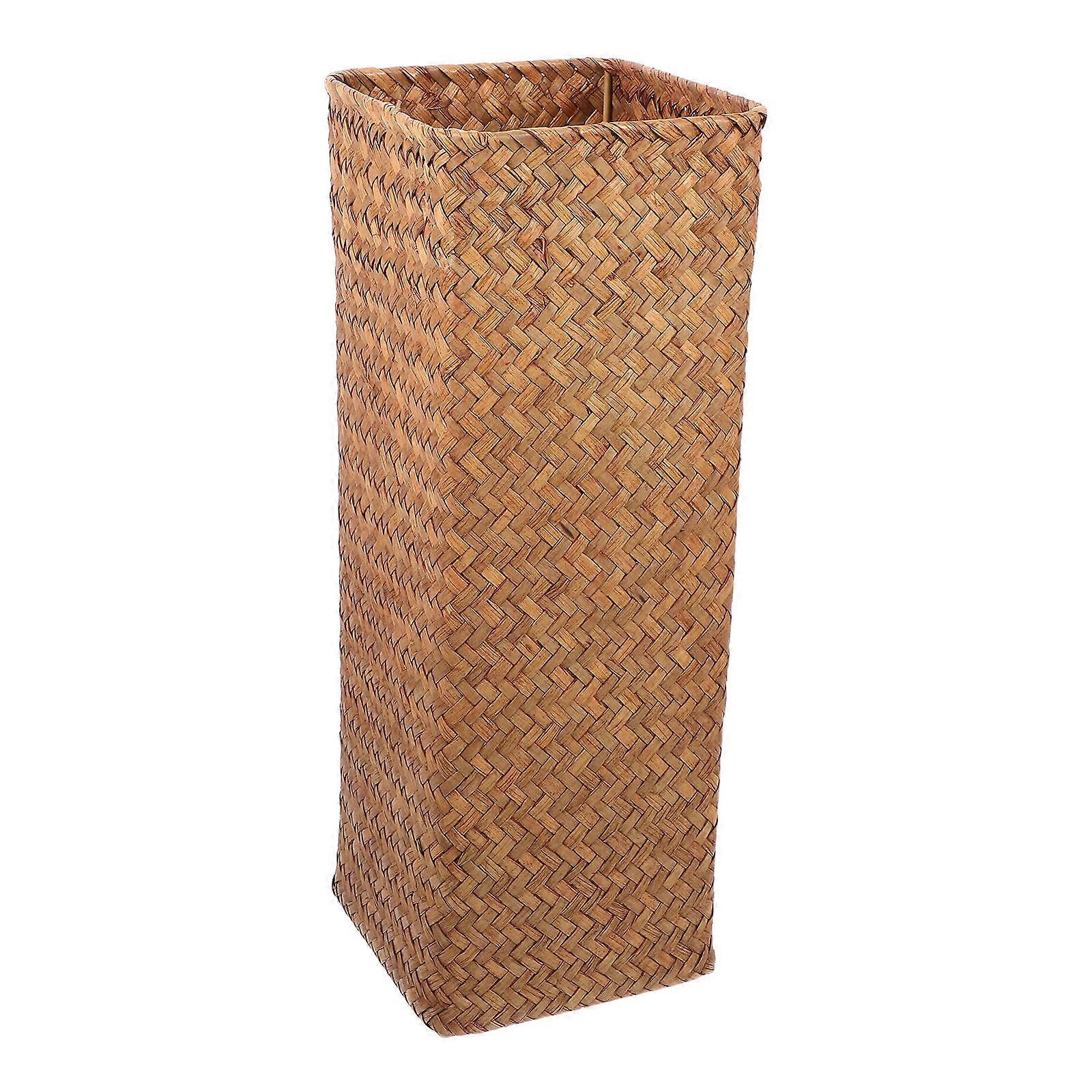 Rustic Large Woven Rattan Vase Multifunctional Khaki Flower Pot Holder for Home Decoration, Dried Flowers & Desk Display