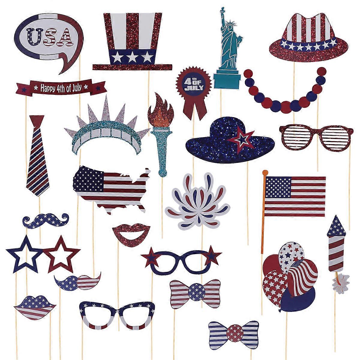 Face Photo Booth Prop Independence Day Photo Prop Festival Gathering Assorted Color Approx 17x12 5x0 1cm Festive Theme Matching 26Pcs