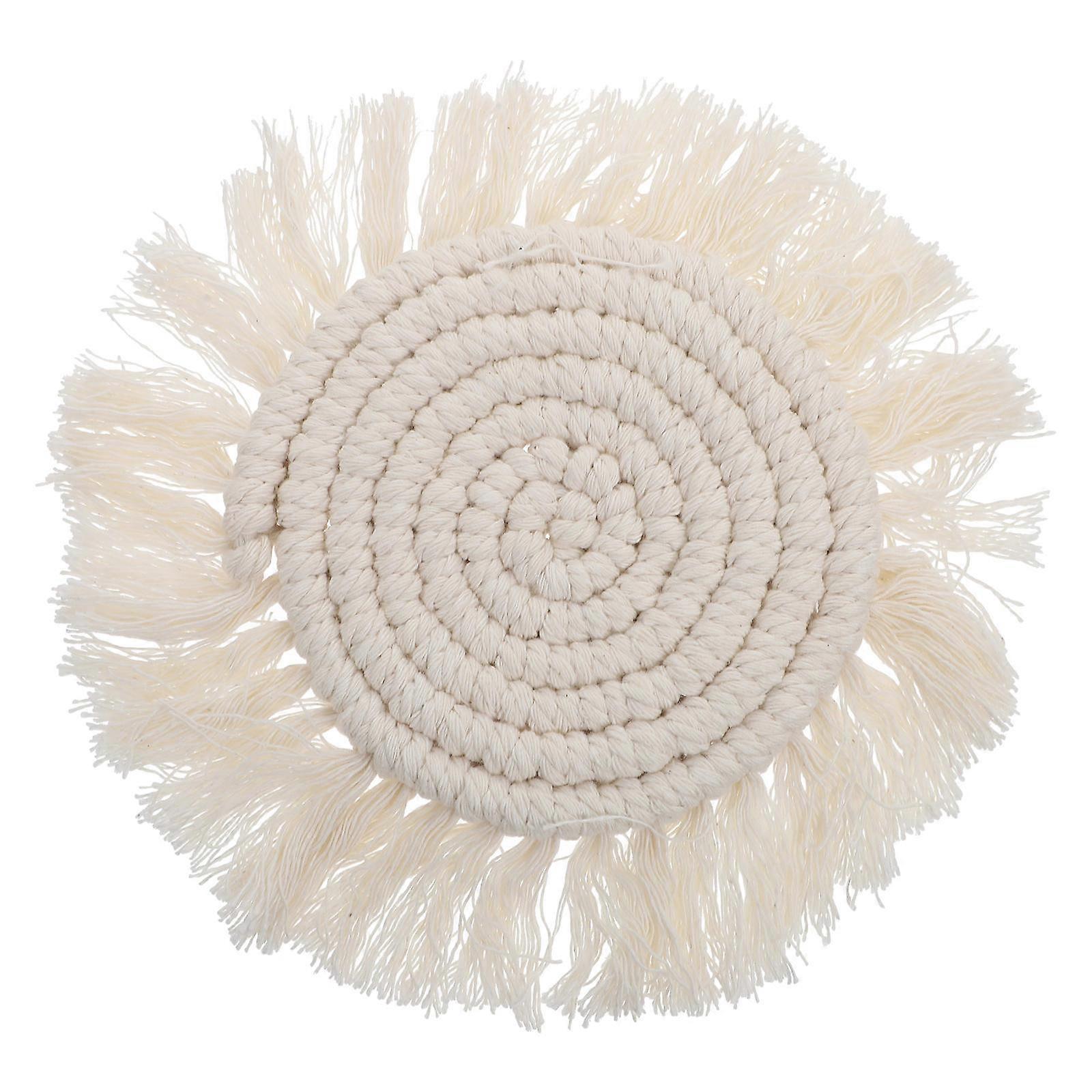 Home Woven Coaster Round Design Mug Mat For Kitchen Table Heat Insulation 18x18cm White Color 1Pack