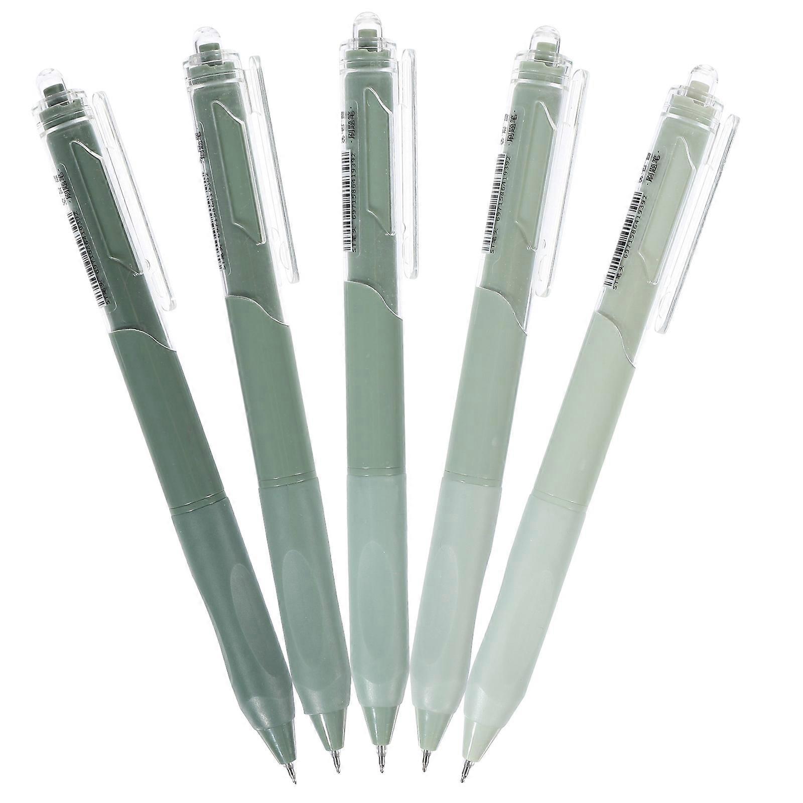 Light Press Gel Pen Cylindrical Shape Green Color Smooth Writing Stationery Item 5Pack