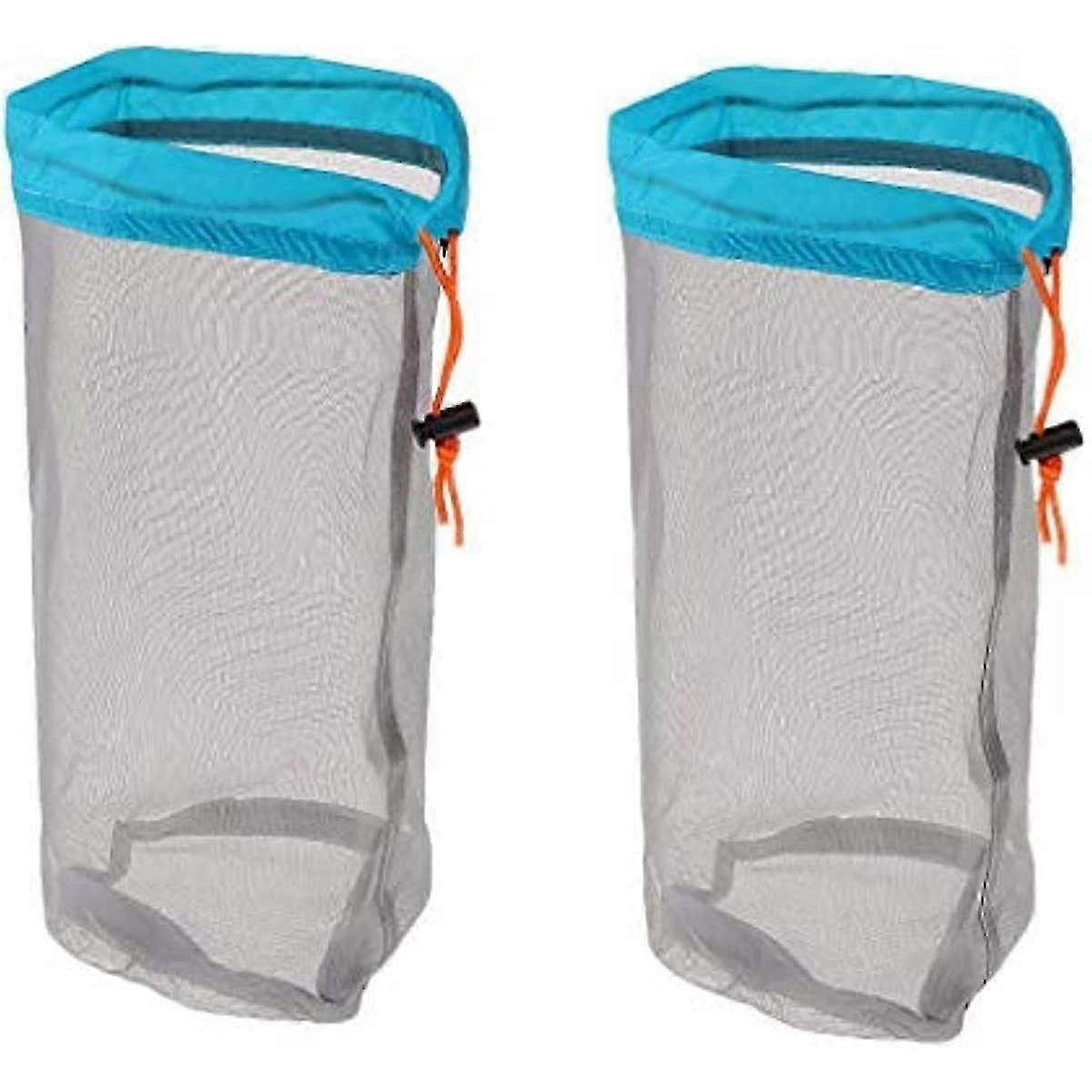 2pcs Mesh Drawstring Storage Bag Nylon Sliding Reusable Stuff Sack Mesh Bag for Toys Food Travelling Hiking Camping (S Blue)