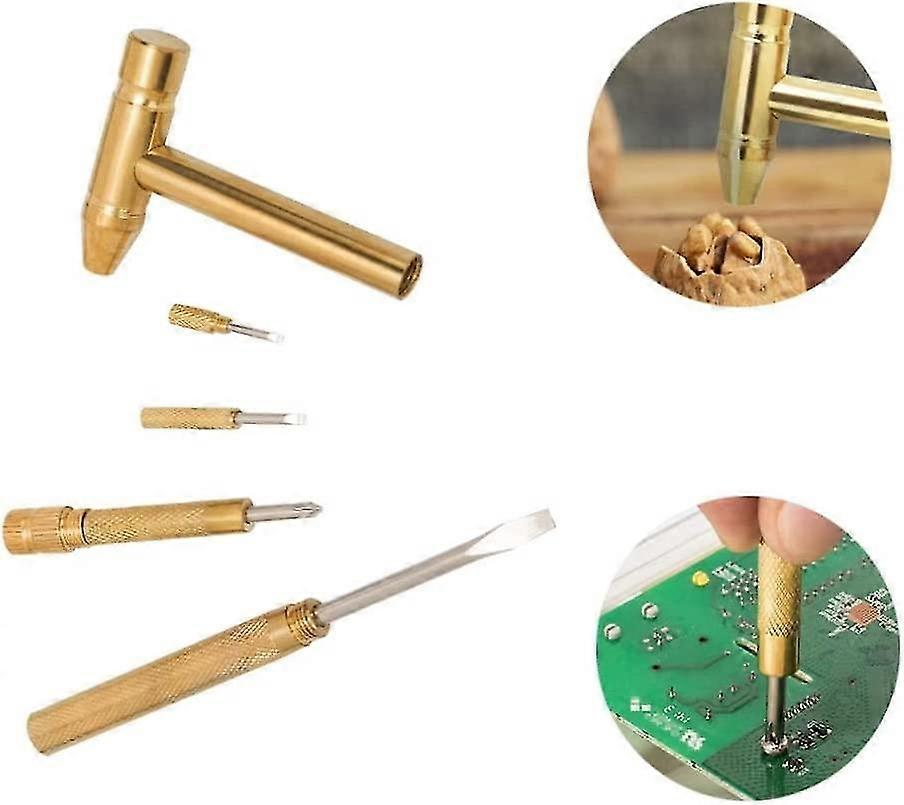 Brass hammer 5-in-1 mini hammer copper hammer with screwdriver multi-function gold tool, small small copper hammer