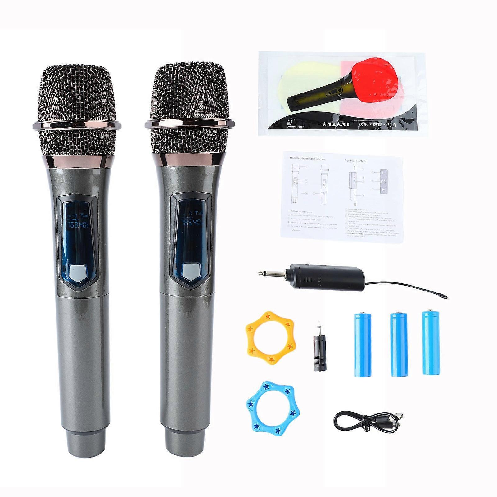 Système de microphone sans fil portable 1 pour 2 micros dynamiques sans fil UHF pour l'extérieur et la maison