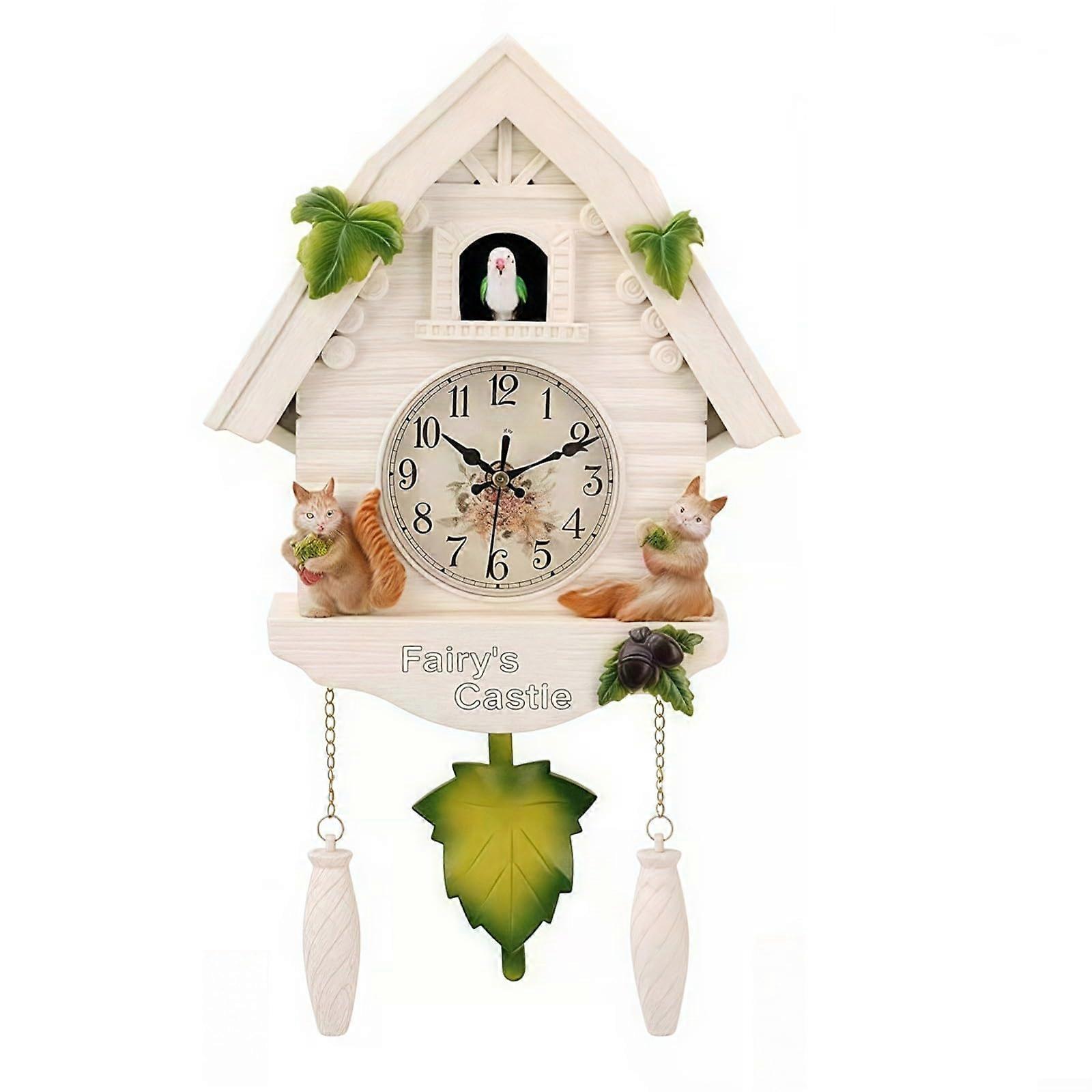 Artistic Cuckoo Clock Wall Decor 42x26x10cm White Squirrel Design for Living Room Home Decoration