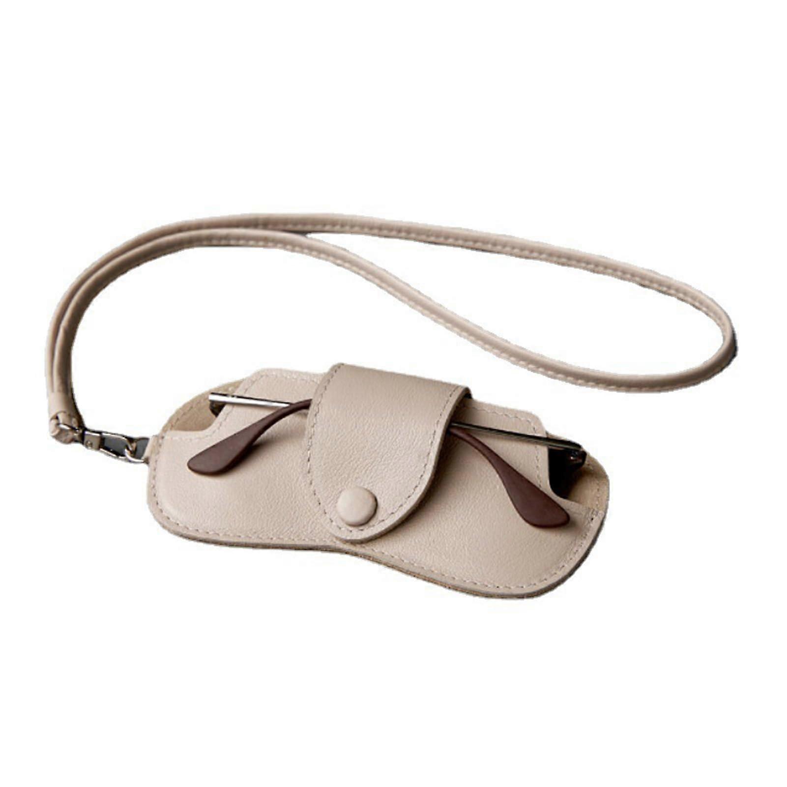 Slim Glasses Case, Portable Leather Case Sunglasses Bag Ultra Thin Holder with Wrist Strap Beige
