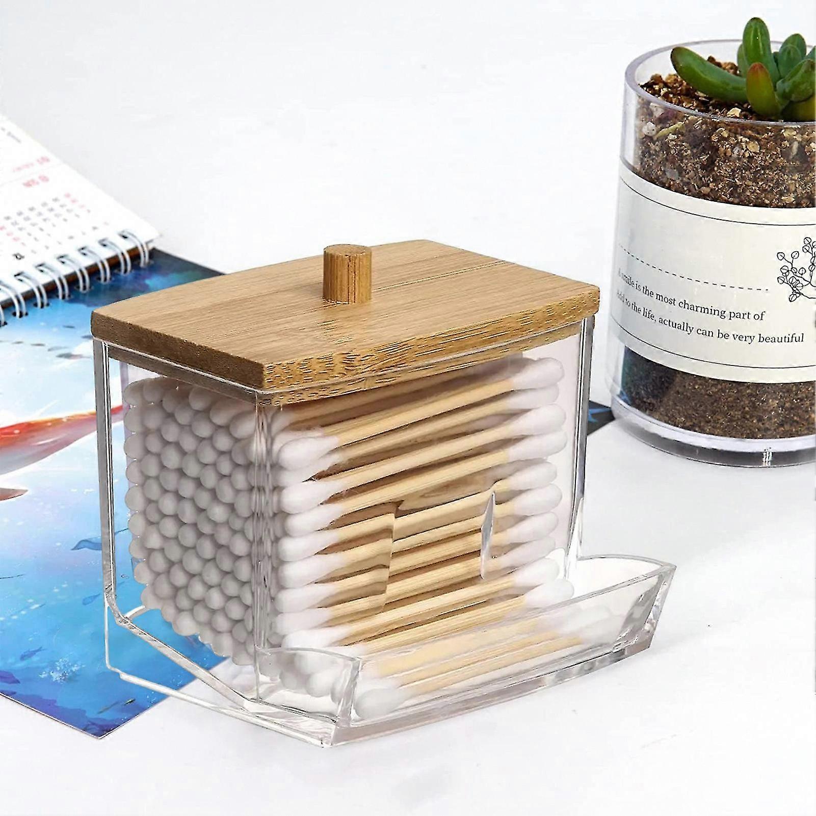 Cotton Swab Storage Box with Lid - Clear Dustproof Dispenser for Toothpicks & Swabs