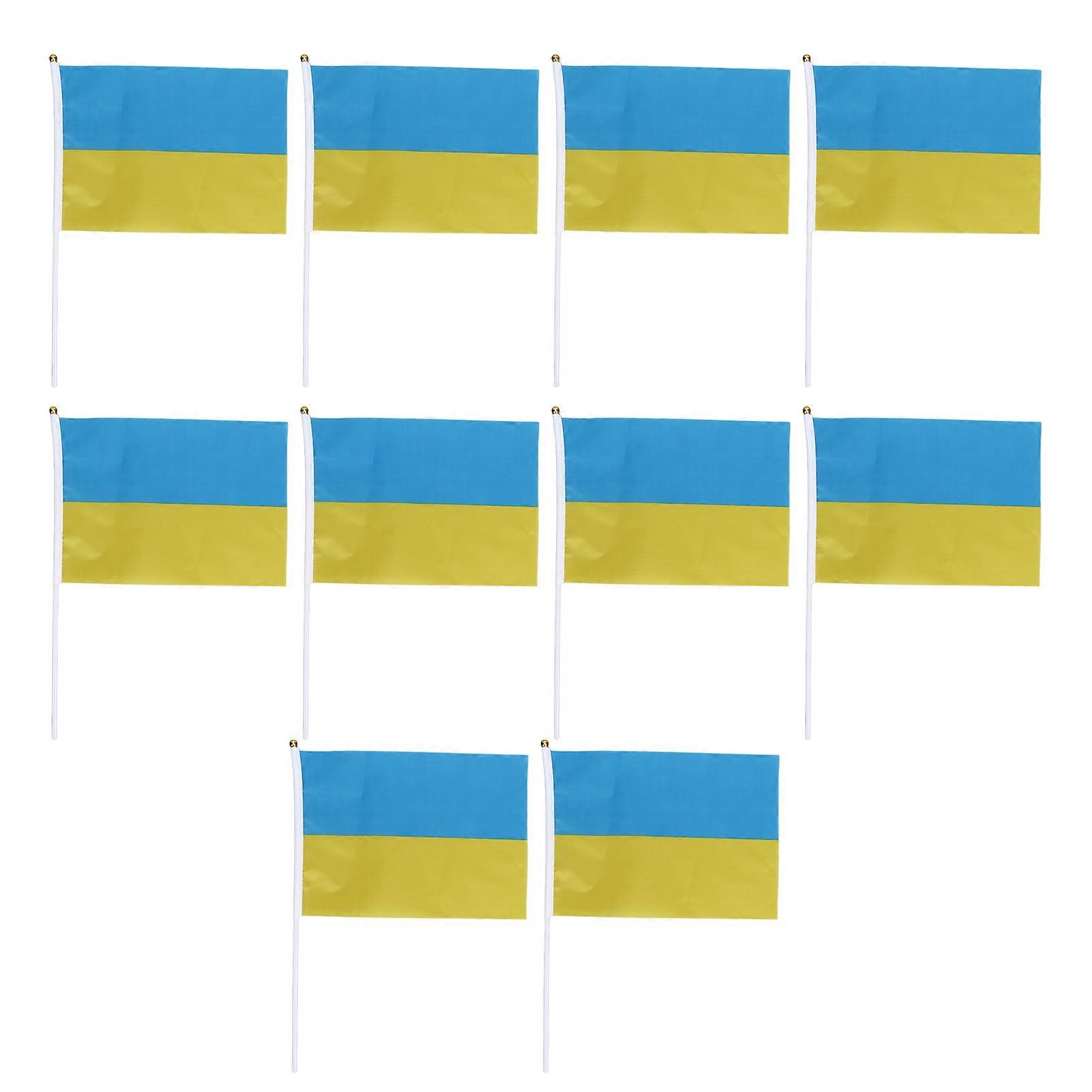 10 Sets Flags Polyester Fade Resistant Mini Lightweight Ukraine Handheld Stick Flag 11.0-11.8x7.9in