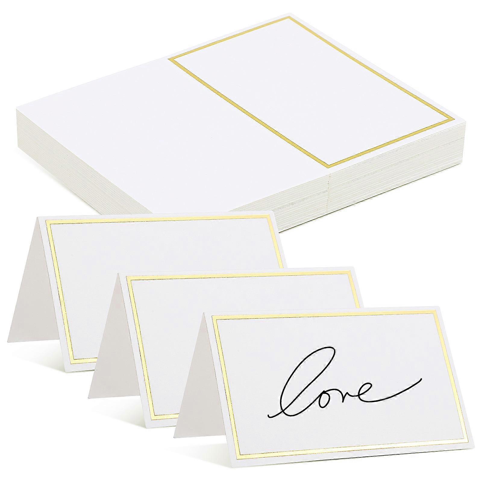 Elegant 40pcs Blank Place Cards with Gold Foil Border for Weddings, Banquets, and Dinner Parties – DIY Seating Name Cards for Table Settings