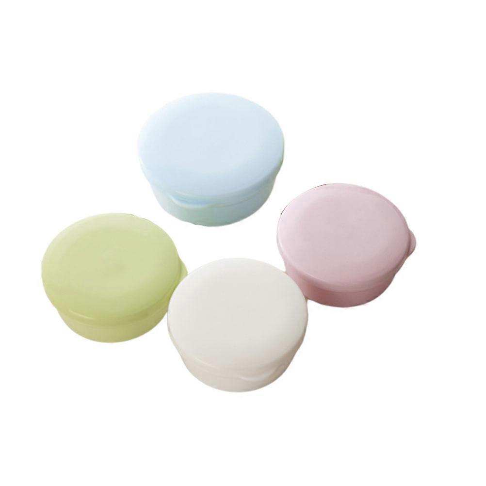 4pcs Round Plastic Soap Holder with Lid and Draining Plate, Portable Soap Container for Home, Dorm, Bathroom, Kitchen Use with Drainage Design,