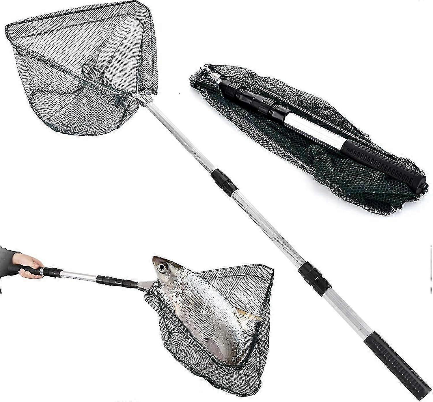 Foldable Rubberized Fishing Landing Net with Telescopic Handle 152cm Fishing Landing Net for Fishing hwy