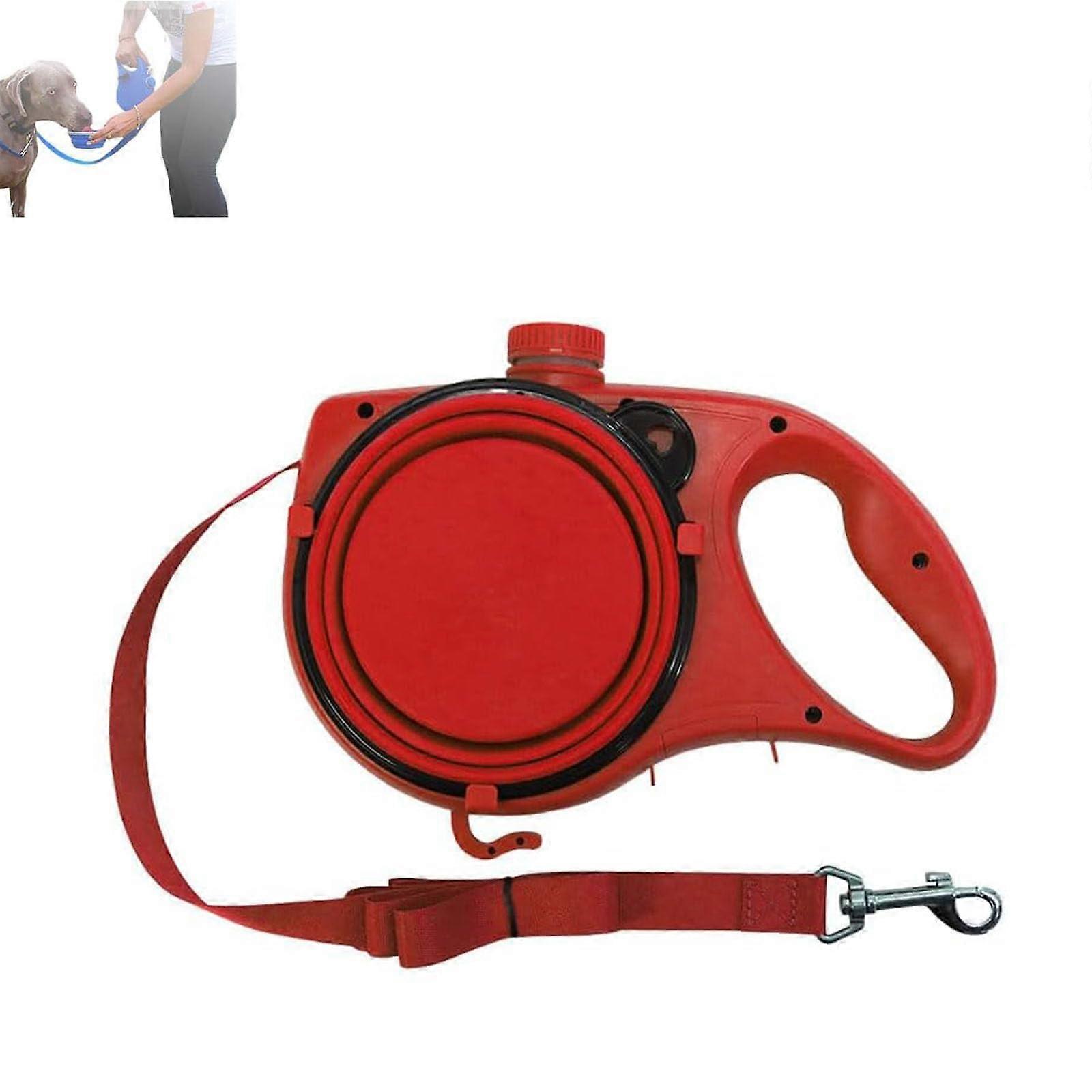 Retractable Dog Leash with Water Bottle, Portable 3-in-1 Dog Leash with Foldable Bowl and Non-Slip Grip, Red