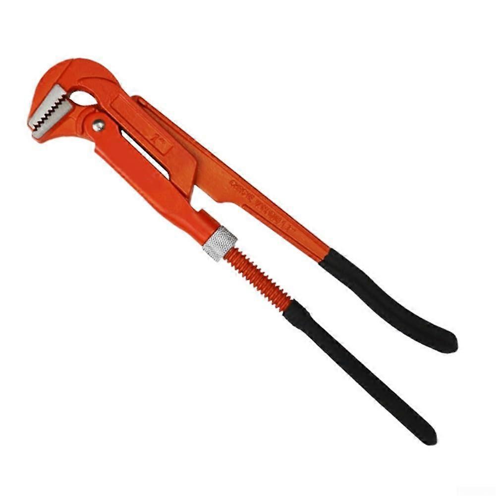 Serrated jaws on adjustable pipe wrench provide strong grip on hex nuts and other shapes (1') 1 inch.