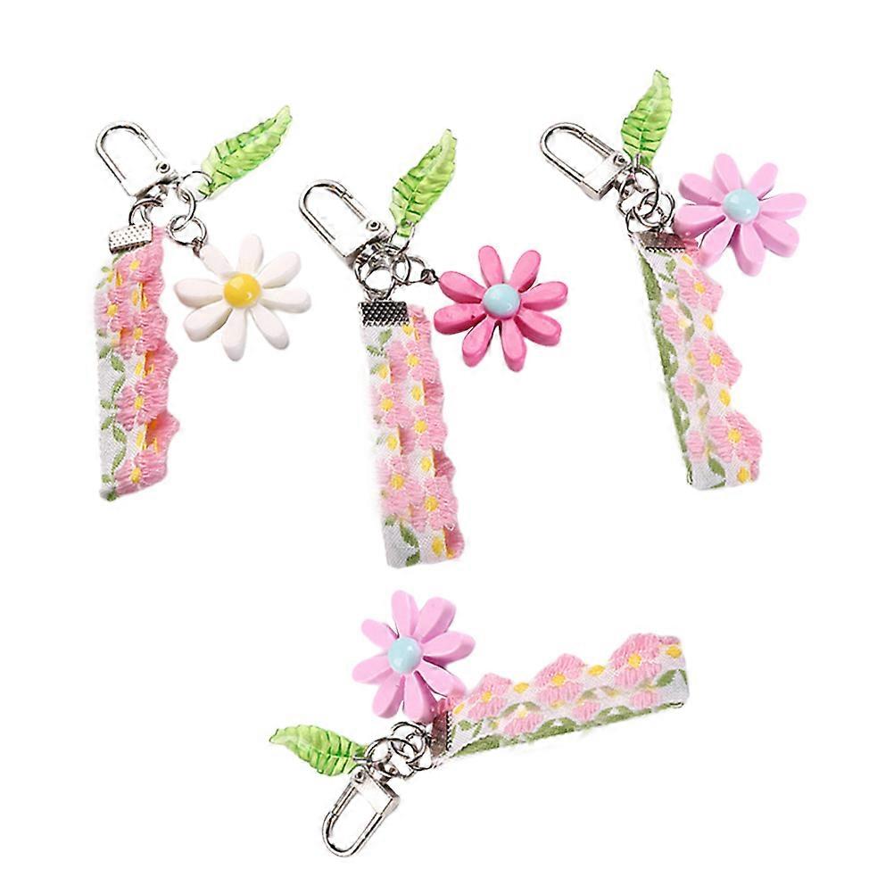 4pcs Resin Daisy Keychains Ribbon Daisy Pattern Key Rings Car Pendant Ornaments Key Holder (Random Color)