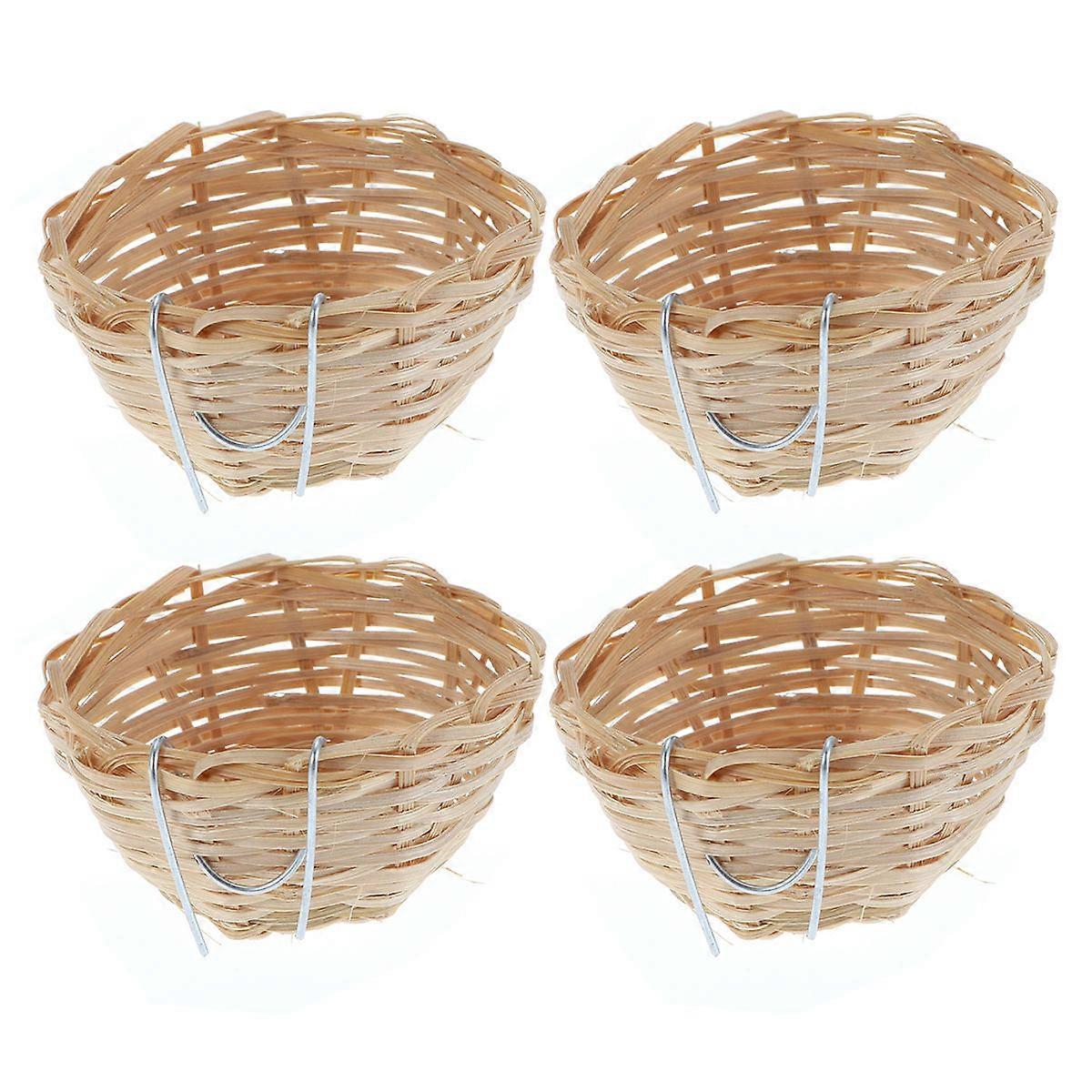 Handmade Bamboo Bird Nest for Pets with Hook Design Khaki Pieces 4.5x6.5 Inches