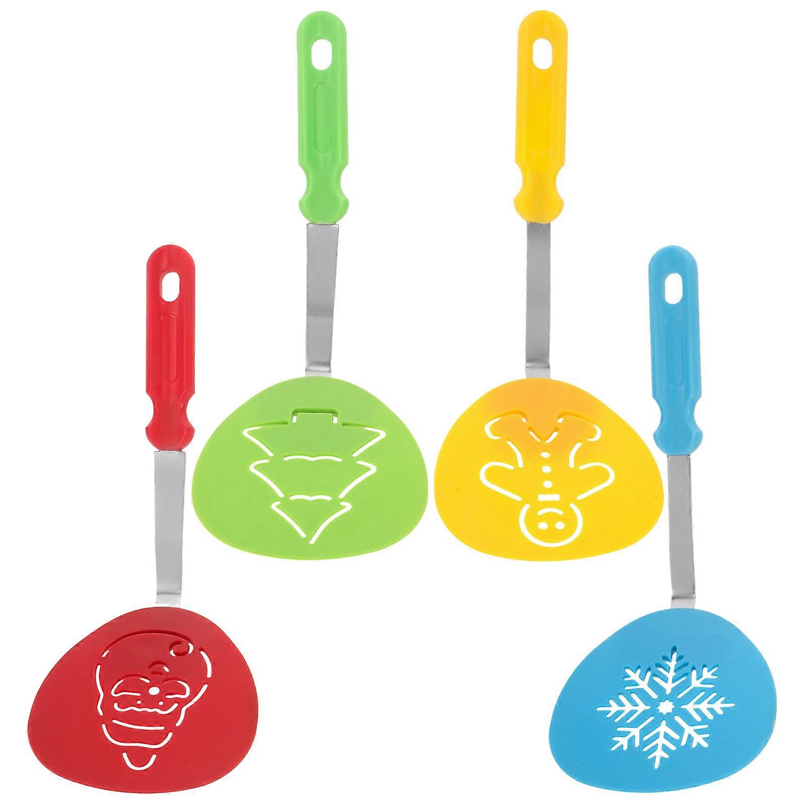 Christmas Silicone Spatula Set for Baking with Festive Snowflake and Tree Patterns Assorted Color Heat Resistant 4pcs