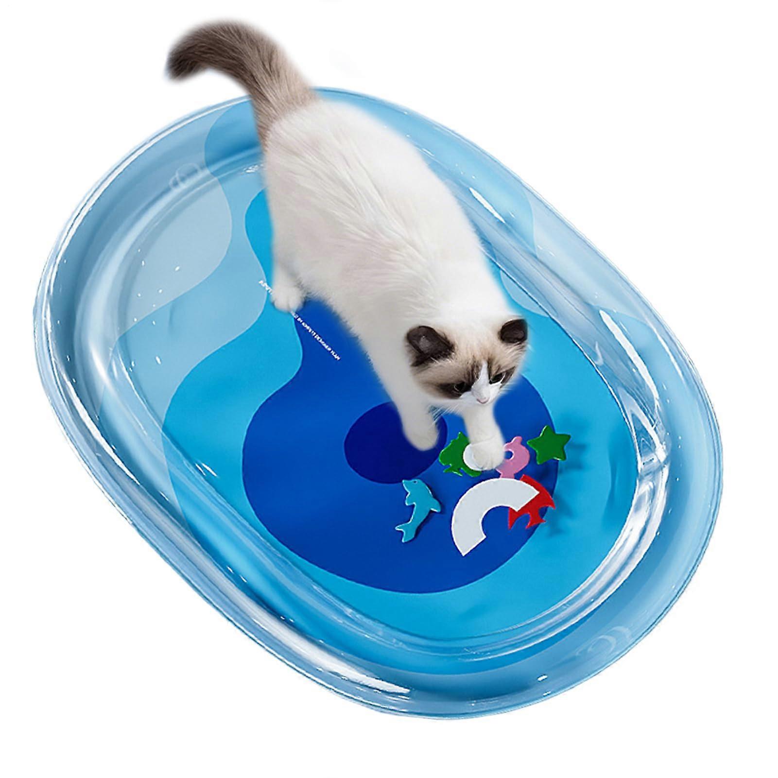 Cat Water Mat Cooling Cushion For Kittens – Portable Water Play Mat With Fish Design, Dark Blue, L 40 x W 30 x H 30 cm