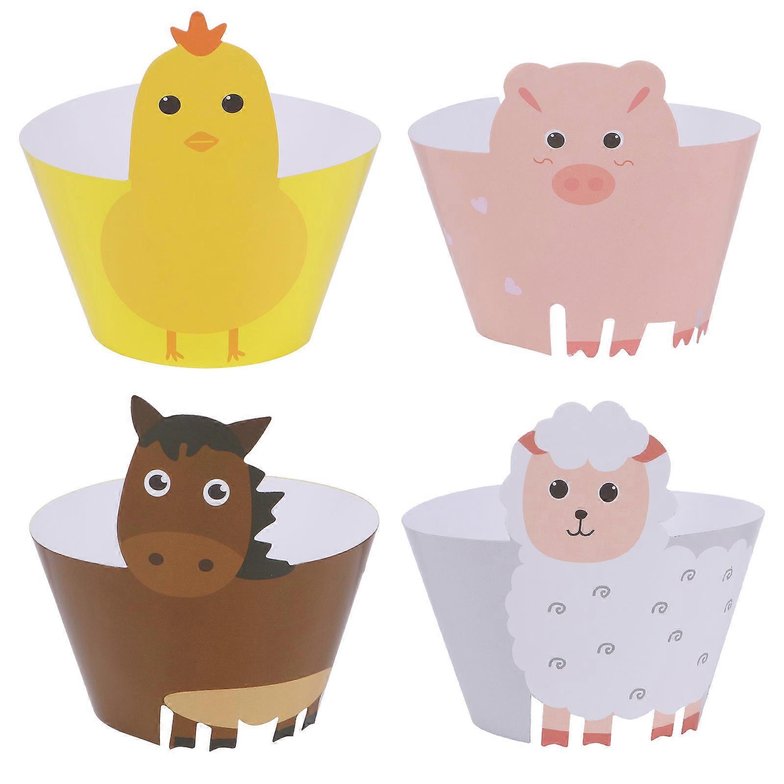 24PCS Animal Design Paper Cake Wrappers for Farm Theme Party Decorations Easy Assembly, High Grade Coated Paper for Weddings & Birthdays
