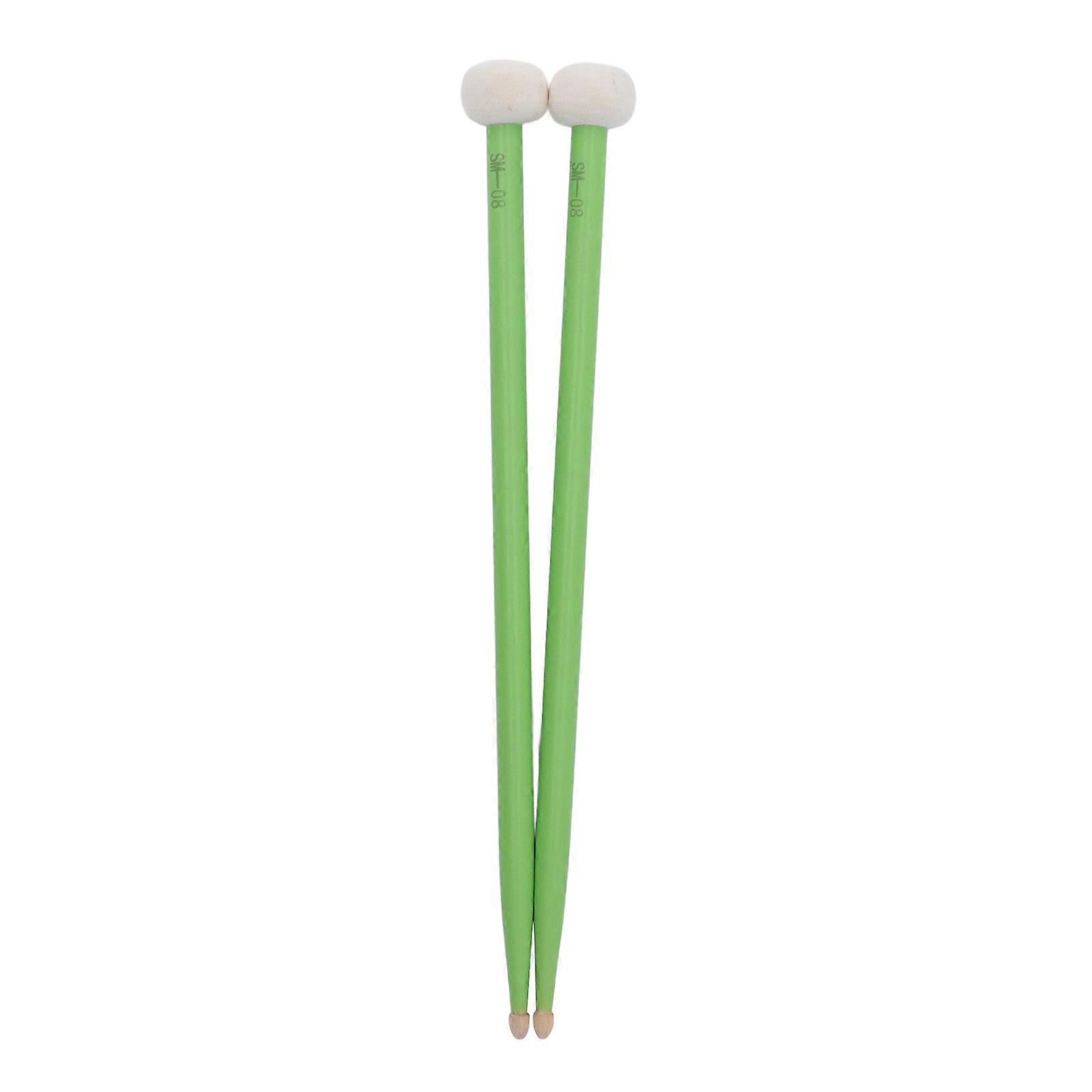 2Pcs Drum Mallet Felt Head Wooden Handle Non Slip Instrument Accessory Set Kit for Playing Green