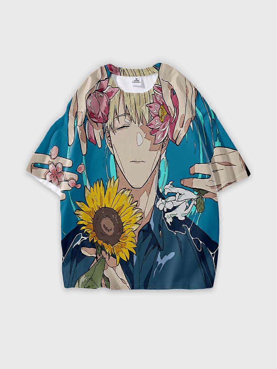 T-shirt round neck Character Pattern loose short sleeve P1483