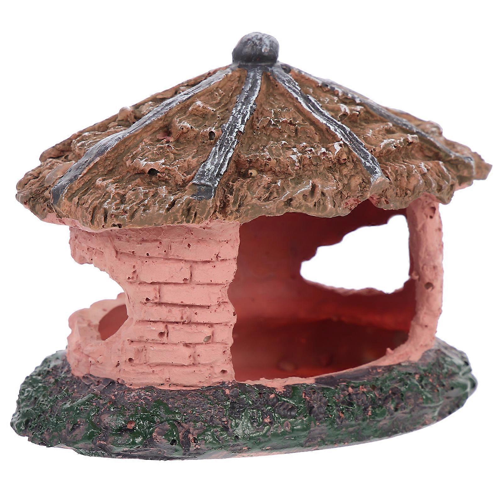 Resin Cottage Model Adornment 1 Set Reptiles Hiding Cave and Feeding Box Decor