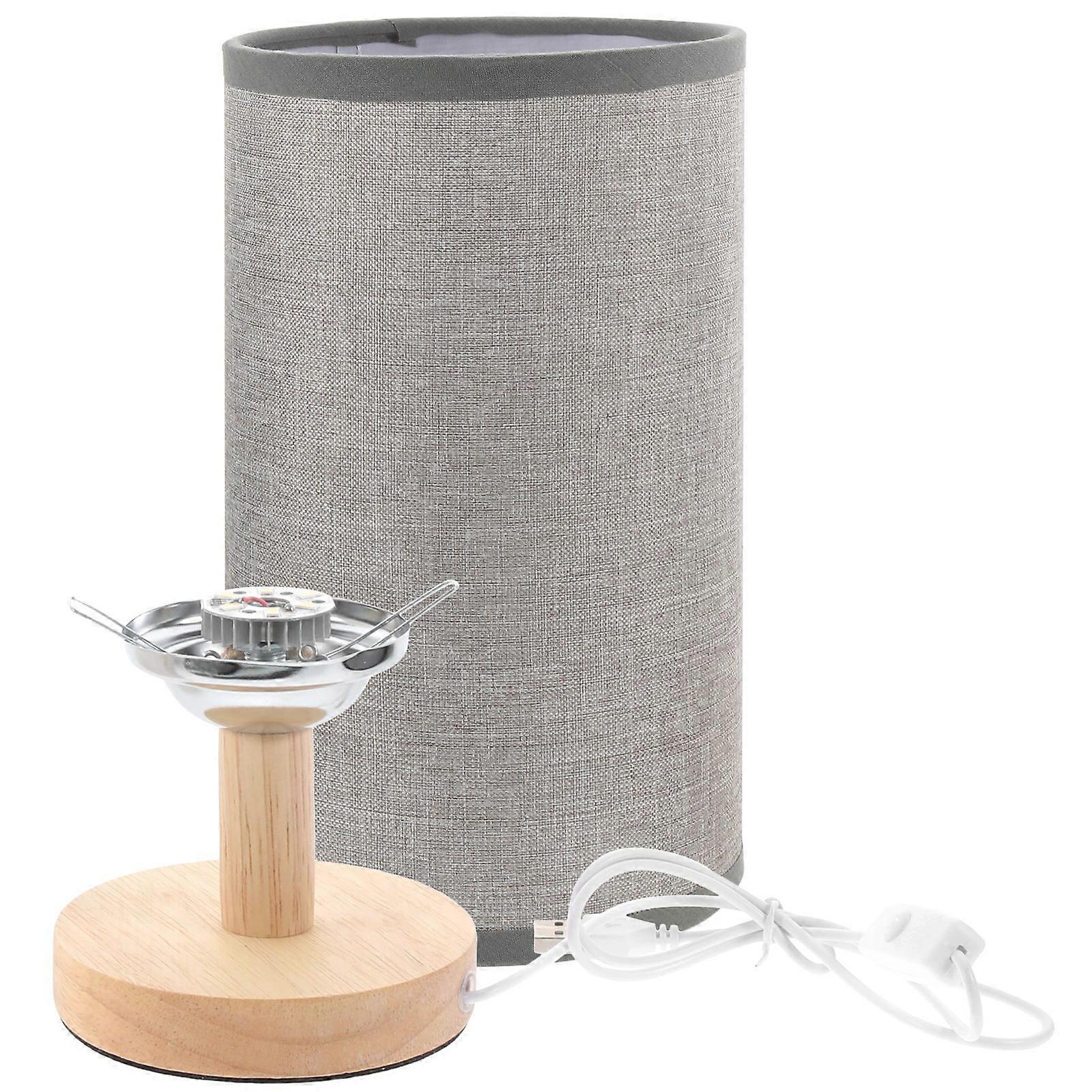 Round Small Table Lamp USB Charging Night Light Light Grey Fabric Home Users 1Pack