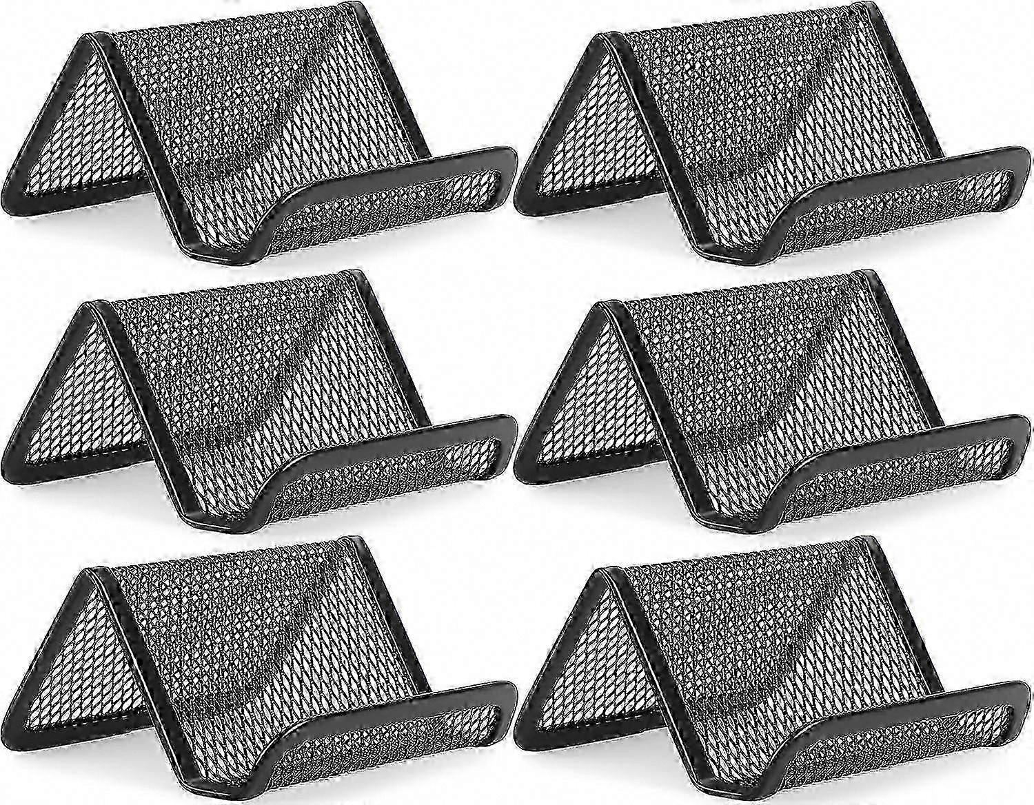 Metal Business Card Holder for Desk - Black Mesh Card Display Stand (6 Pack)
