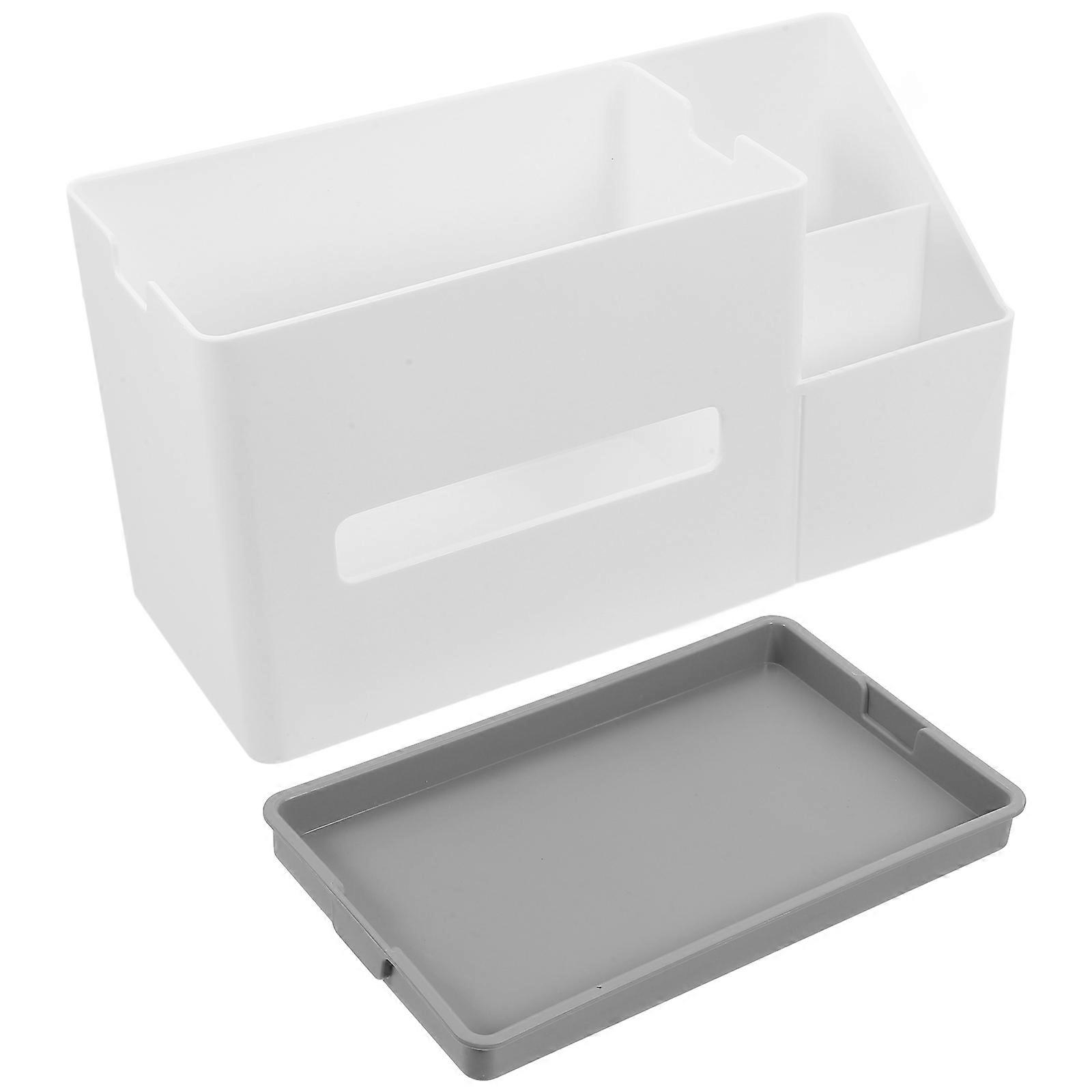 Grey Desktop Tissue & Remote Control Holder Box – Multi Function Plastic Storage Organizer for Living Room, Bedroom – Holds TV Remotes, Mobile