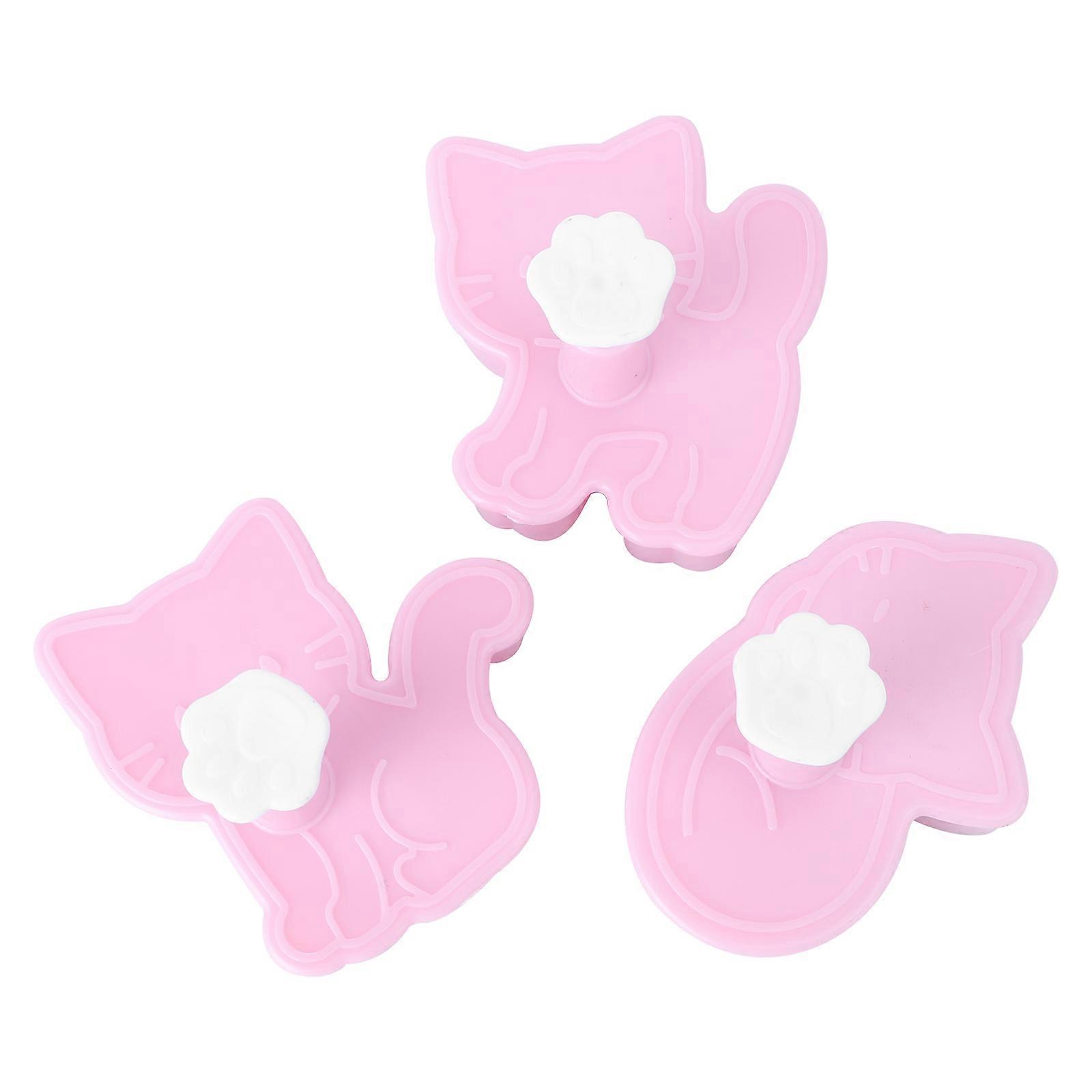 Cat Shaped Cookies Baking Mold 3Pcs DIY Baking Tools For Children Pink Silicone Material Easy To Clean