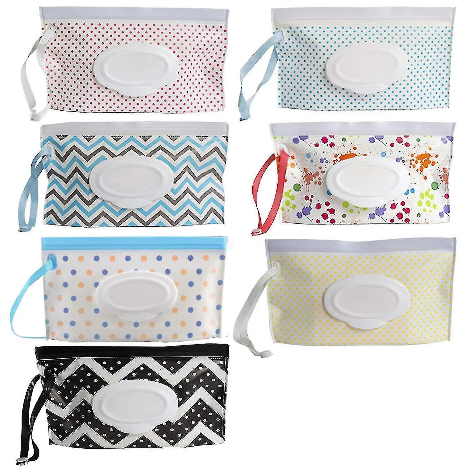 7 Pack Portable Refillable Wet Wipe Container, Reusable Portable Wet Wipe Pouch,wipe Dispenser Container,baby Travel Wet Wipe Holder--
