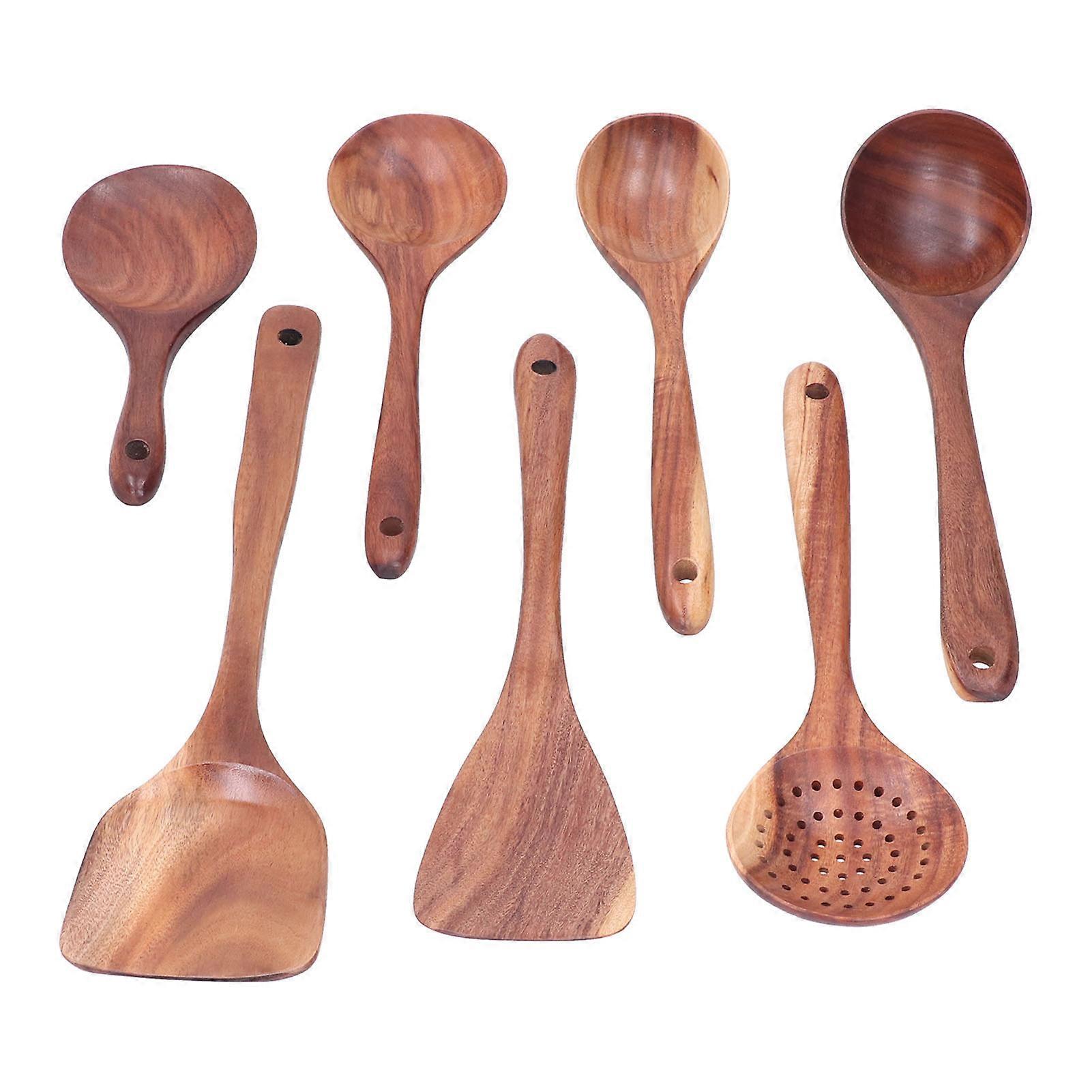 Wooden Set Kitchenware Utensil Nonstick Mixing Spatula Pot Spoon with Long Handle for Cooking