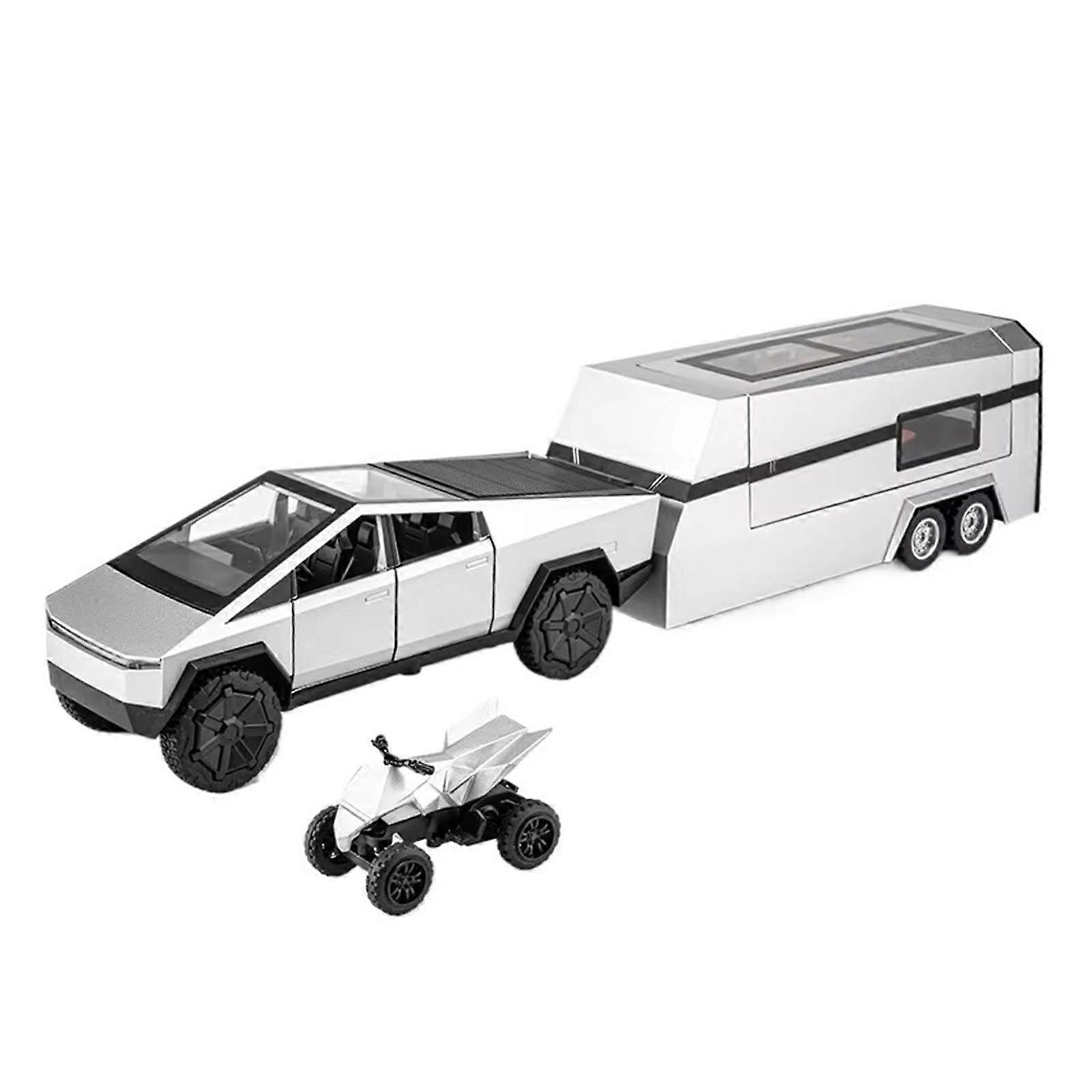 1:32 Scale Cyber Toy Truck Model Y Trailer Die-Cast Metal Vehicle with Sound and Light Features, Silver Color, Collector's Edition With Box