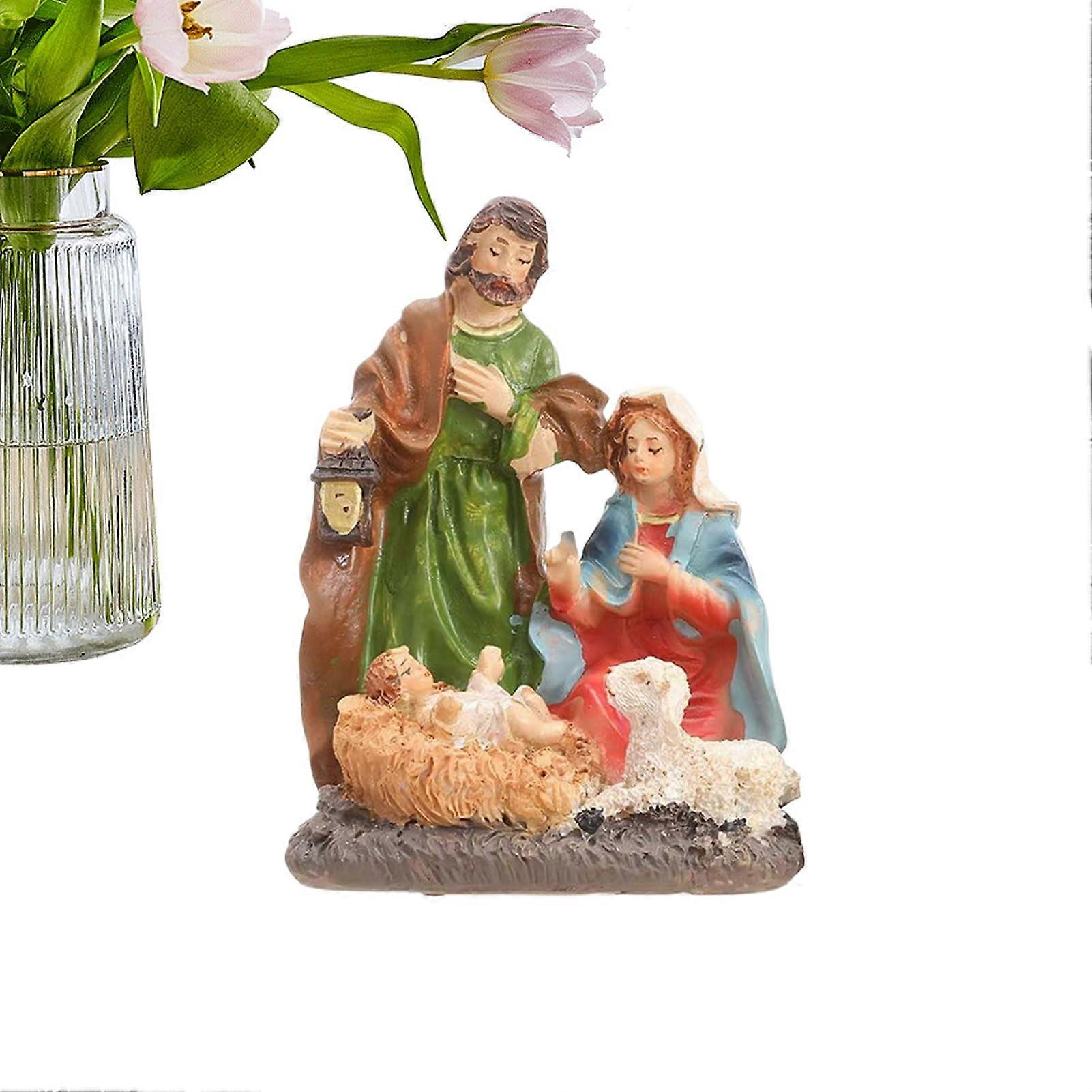 Jesus Statue, Nativity Figurine in Resin, Compact Holy Family Design for Bedroom, Desk Decor, Farmhouse, and Restaurant