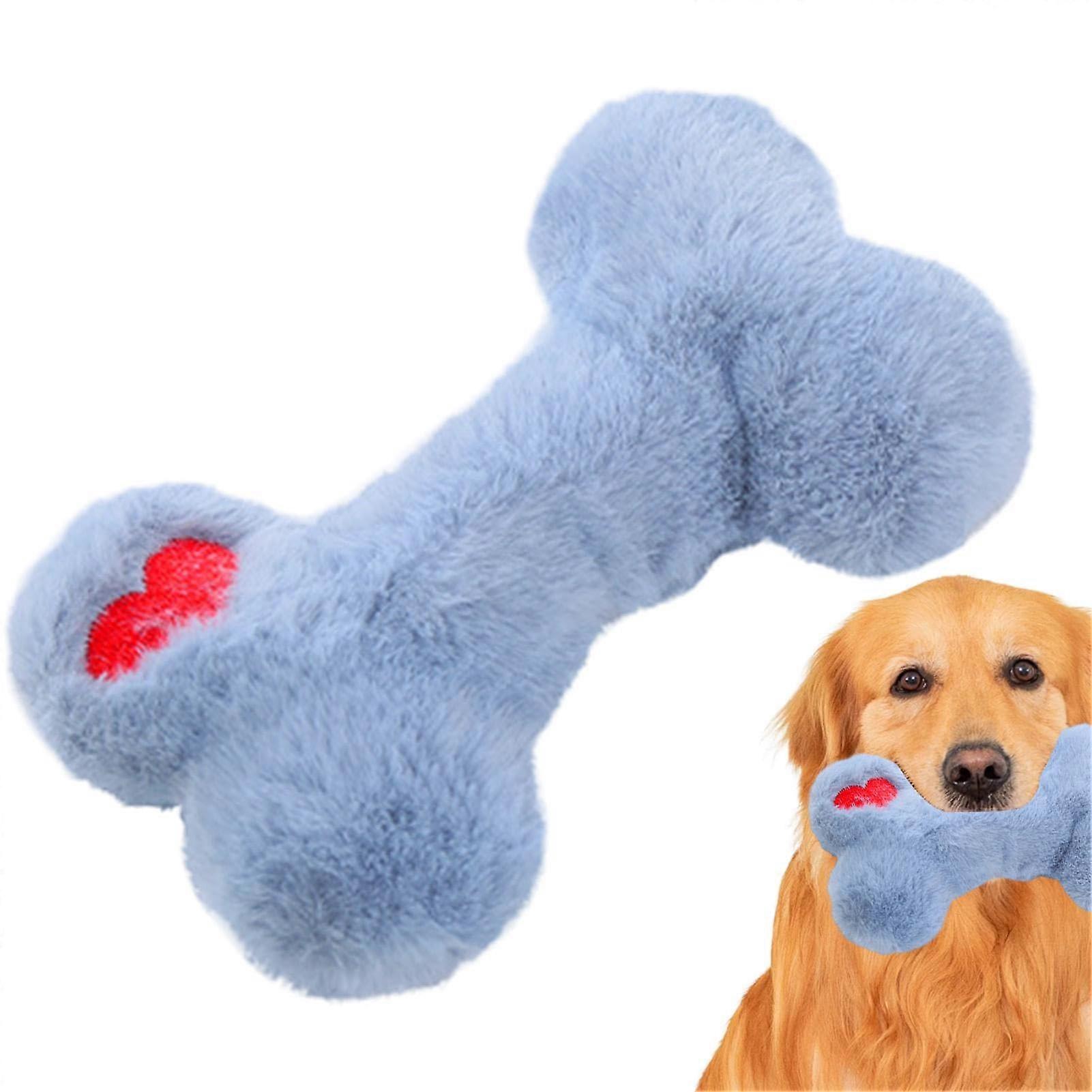 Puppy Plush Chew Toys for Small Puppies, Interactive Chew Resistant Vocal Bone Shape Plush Toy in Blue