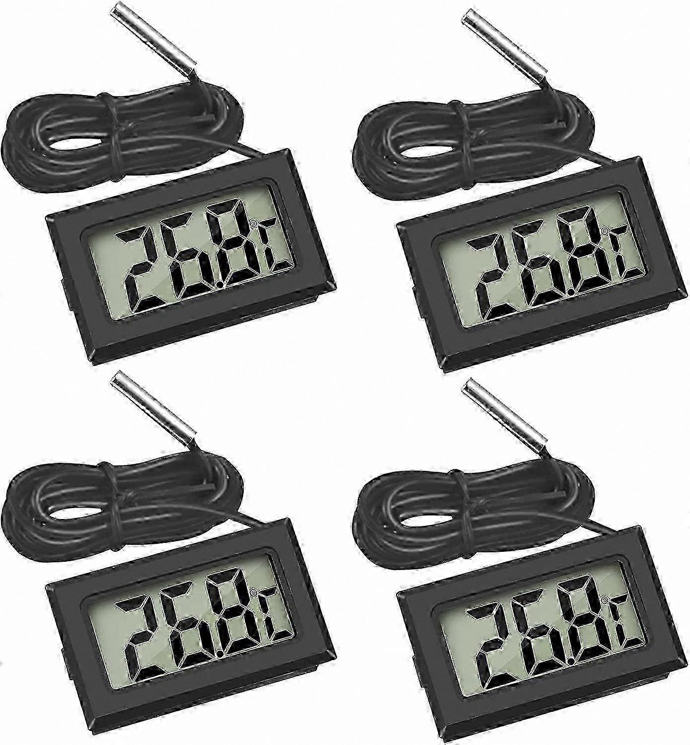 Digital LCD Thermometer with Probe Sensor, 4-Pack Black