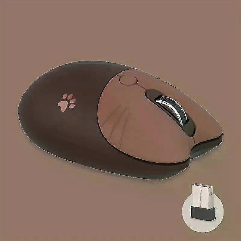 Wireless Mouse Bt5.1 2.4Ghz Dual Mode Portable Cute Cat (Coffee)
