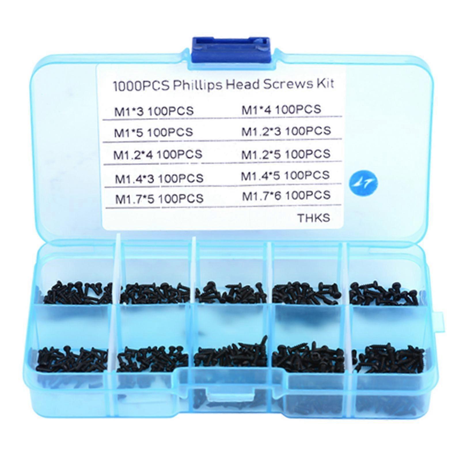 1000pcs Small Screws Cross Head Selftapping Bolts Assortment Kit M1 M1.2 M1.4 M1.7