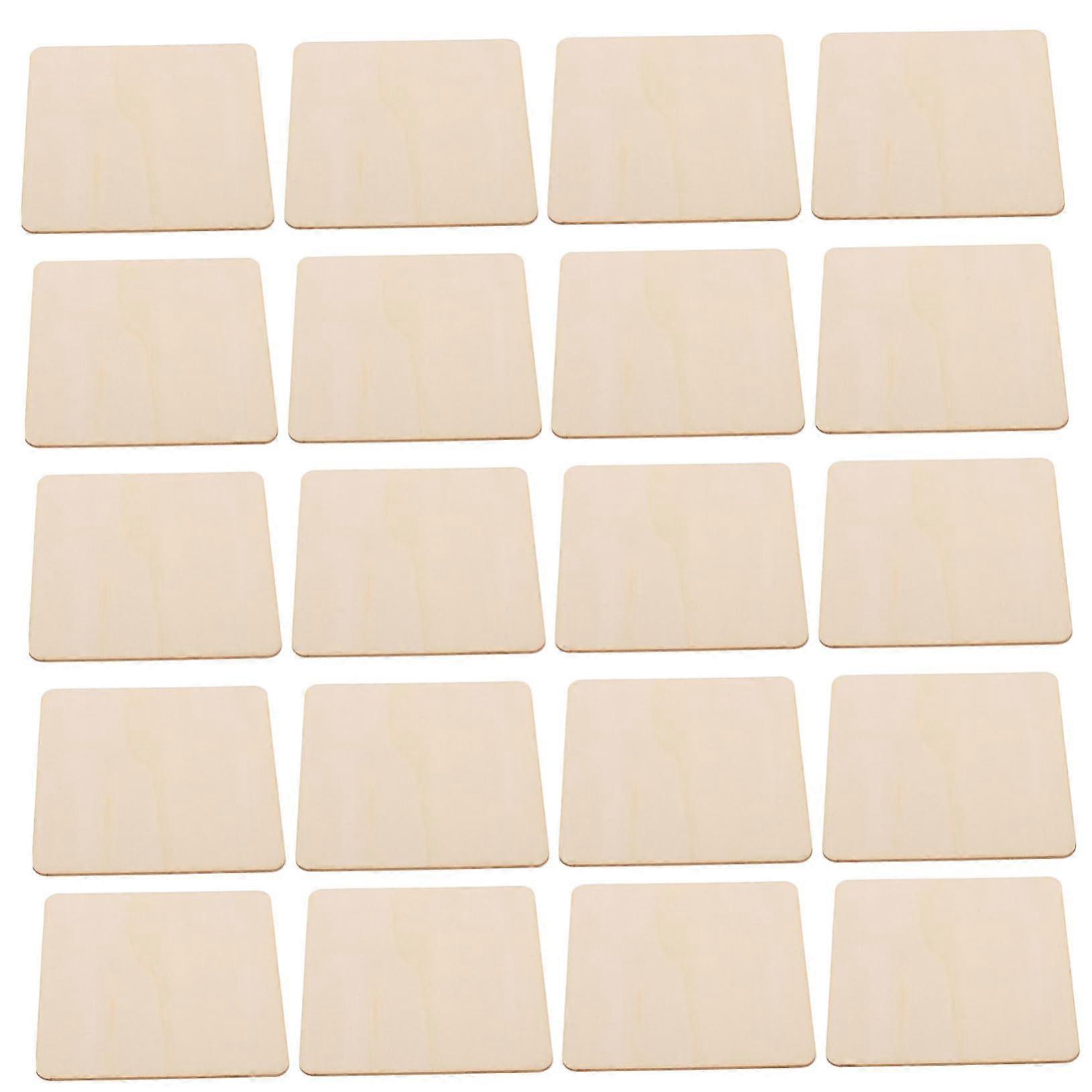 20pcs Unpainted Square Wood Slices Basswood Blocks For Wood Painting And Crafting DIY Projects