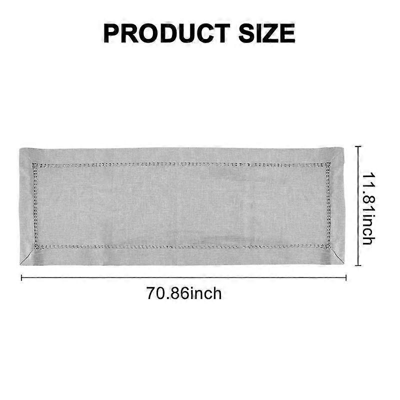 Hand Hemstitched Dining Table Runner Dresser Scarves, Silver Thread Interweaving (Light Gray, 12 x