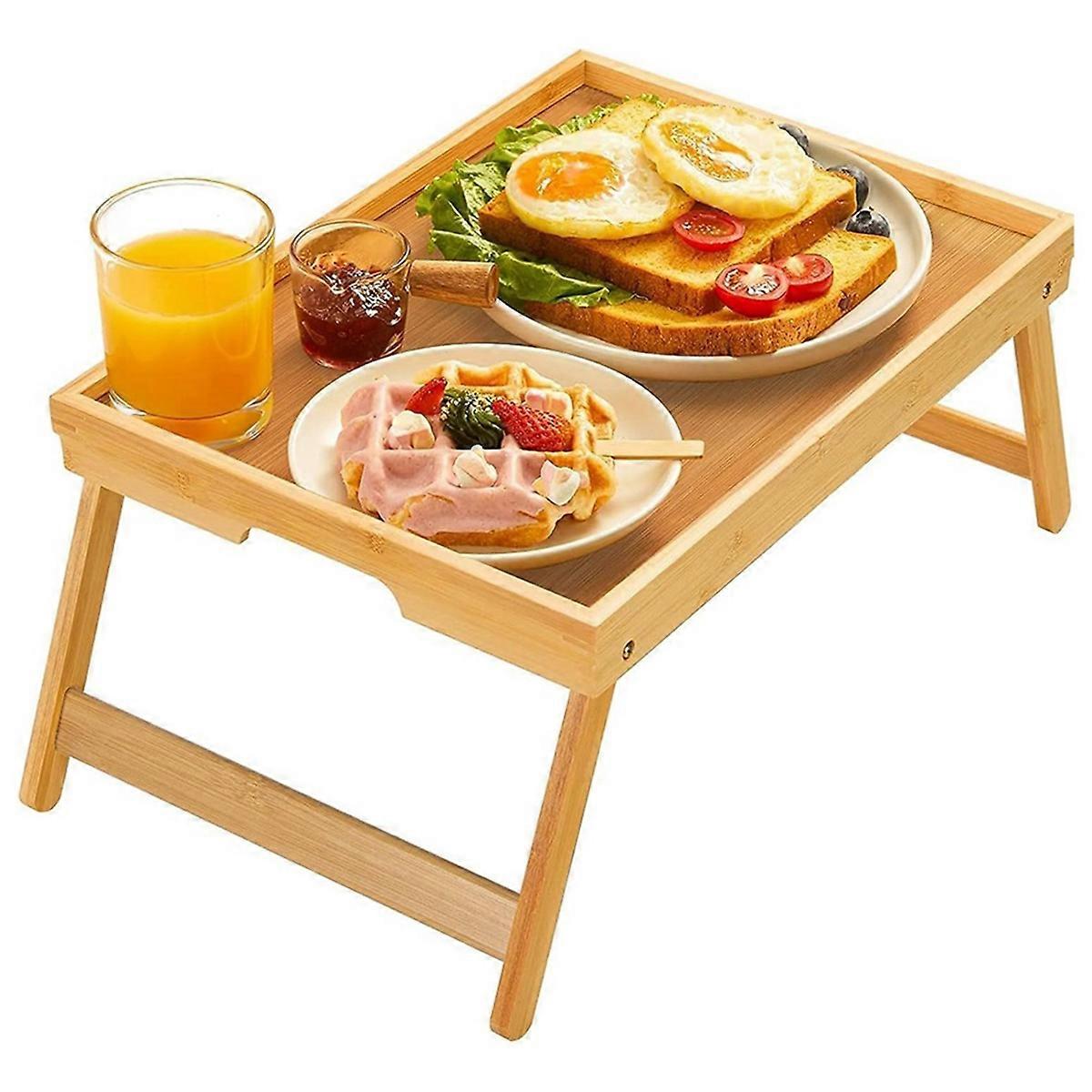 Bamboo Bed Tray Table with Foldable Legs, Breakfast Tray for Sofa, Bed, Eating, Working, Used As Laptop Desk Snack