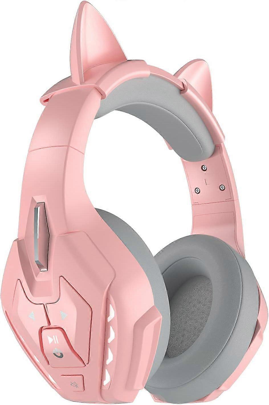 Gaming Headset with Stereo, Detachable Microphone, Wireless Bluetooth 5.3 Only for Laptop/Mobile/Tablet(Pink)
