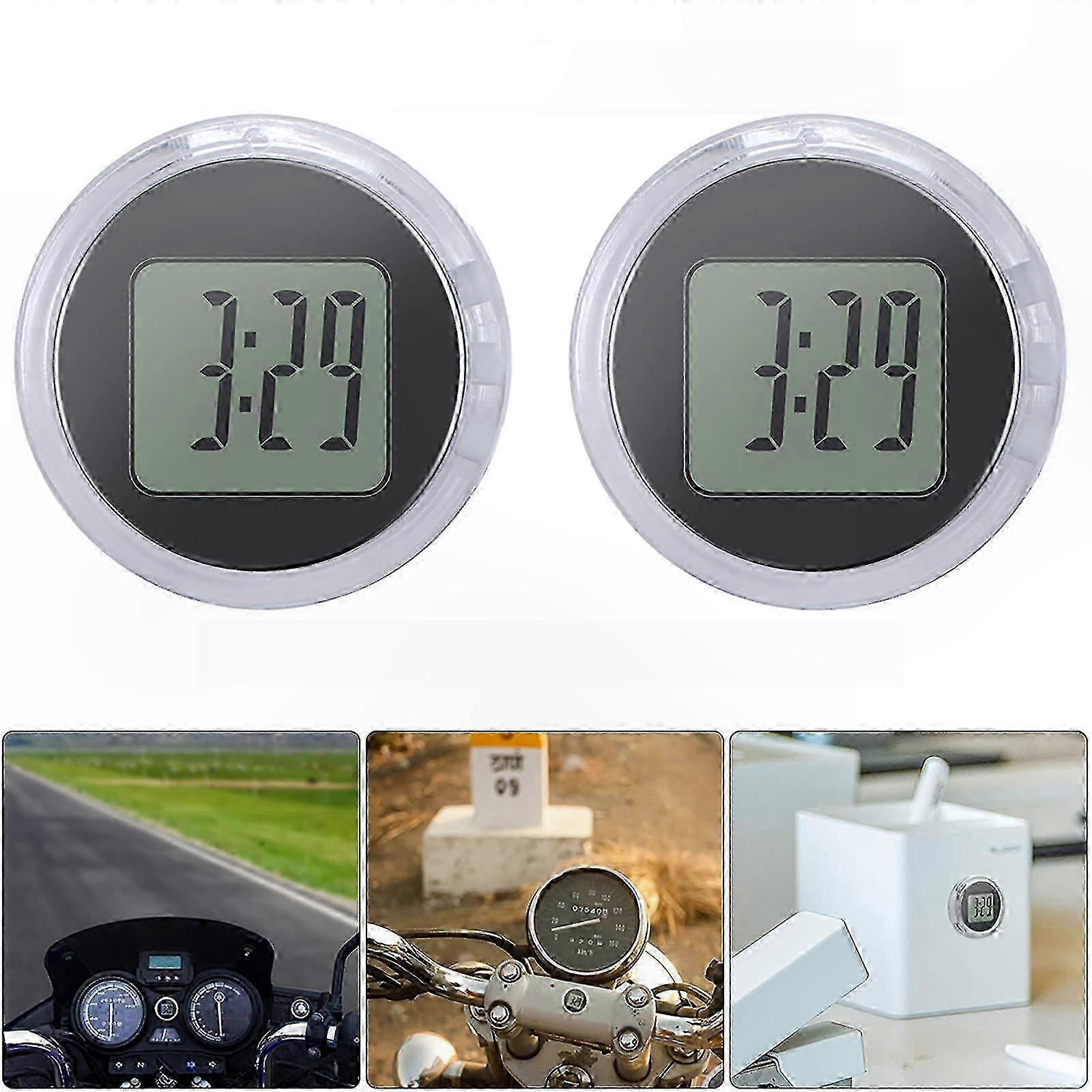 Universal Waterproof Shockproof Motorcycle Clock, 2-Pack Digital Stick-On Clock for Motorcycles