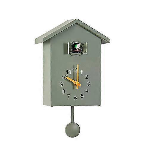 Cuckoo Clock Green Wall Clock With Pendulum, Cuckoo Call And Bird Voices, Bird House Design, Home Office Decor