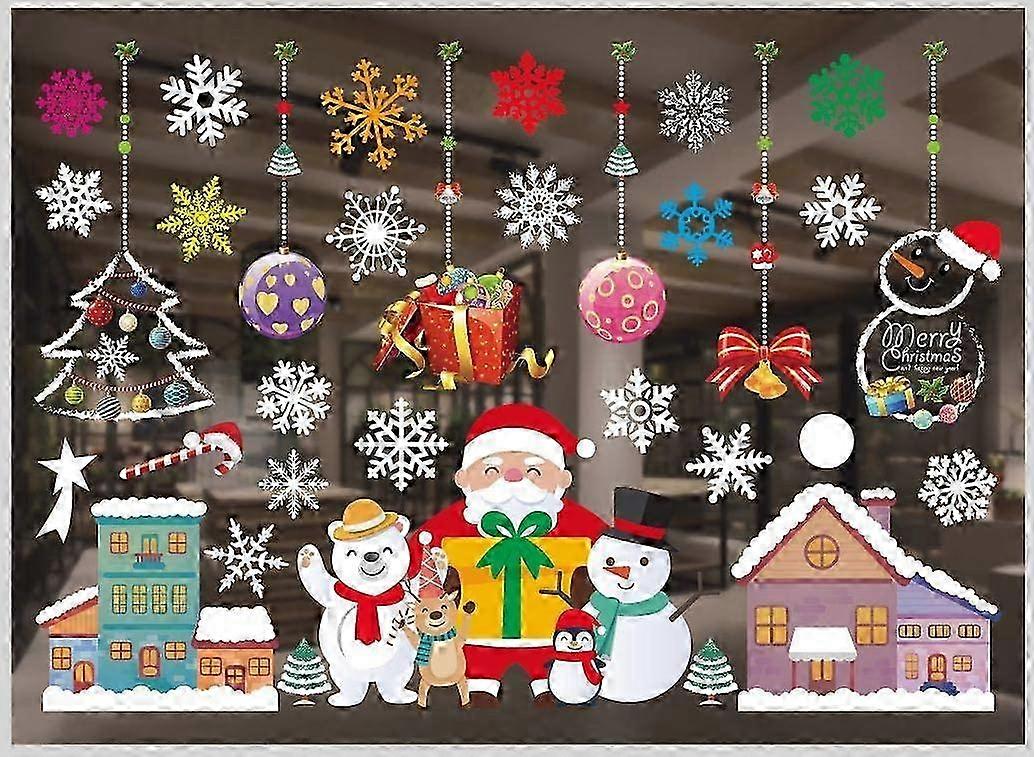 Christmas Window Stickers with Snowflake, Snowman, Santa Claus & Reindeer Designs