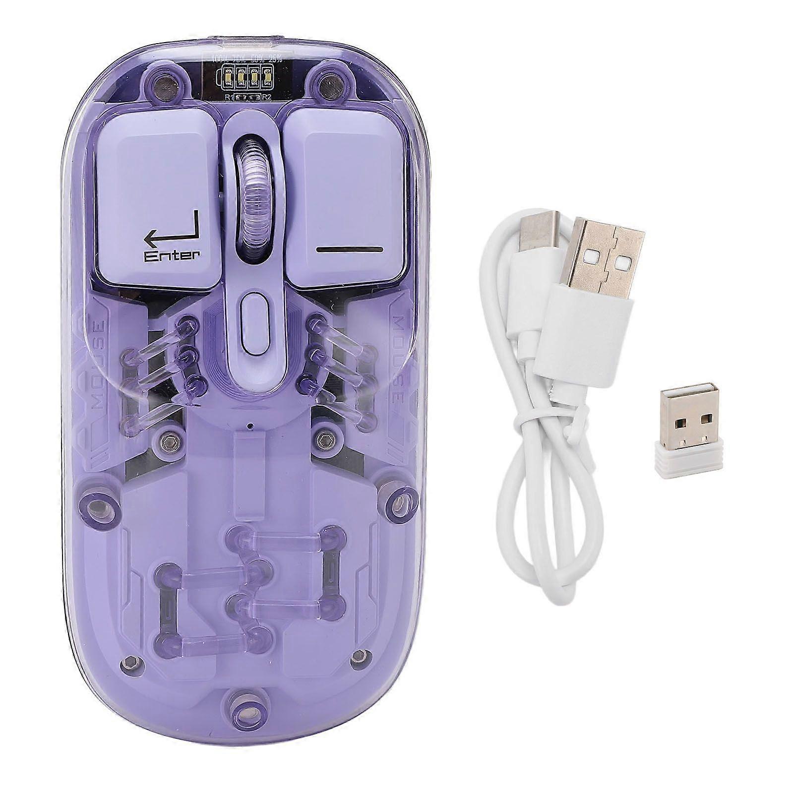Wireless Gaming Mouse BT 5.0/2.4G 2 Mode USB Optical RGB Ultra Thin PC Transparent Shell Computer Mice for Laptop Tablet Purple