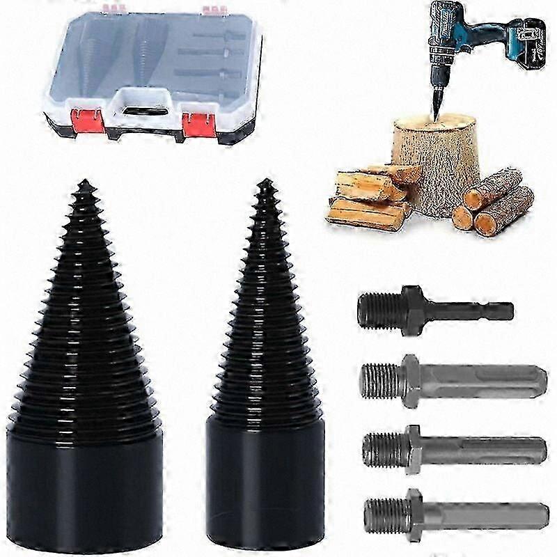 Steel Cone Log Splitter with 42mm and 32mm Sizes, Conical Wood Screw for Firewood Cutting, High-Speed Step Drill Tool for Wood Splitting
