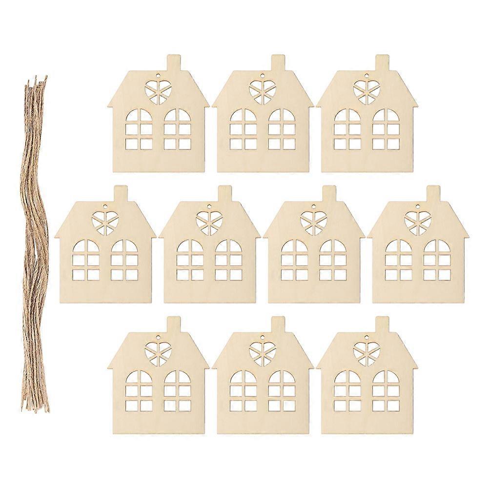 Wooden House Pendant Wood Slices for Decoration 1Set Hanging Craft